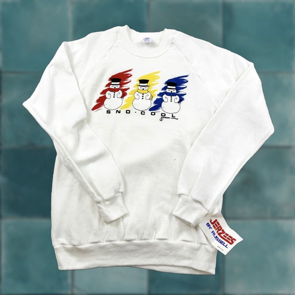 Jerzees VINTAGE Jerzees Russell Sweatshirt Mens Medium White Sno Cool USA Made Christmas Size US M / EU 48-50 / 2 - 1 Thumbnail