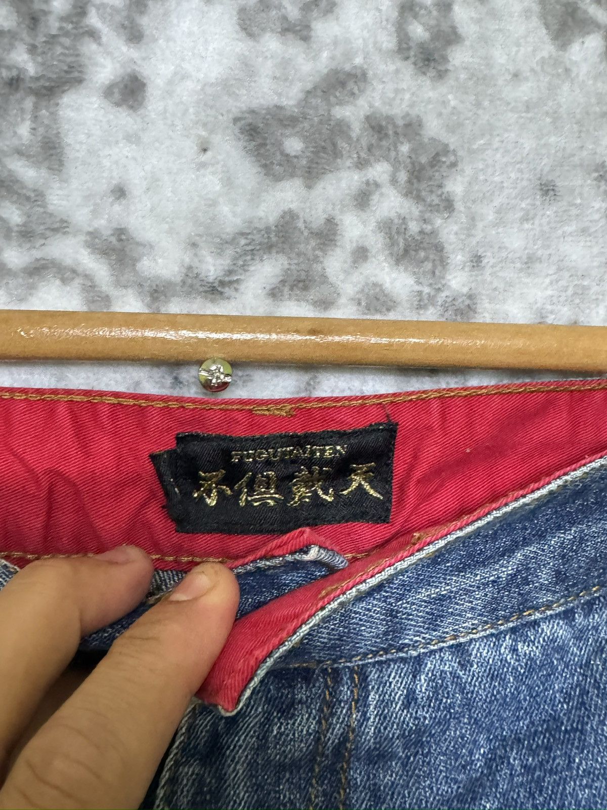 Japanese Brand Fugutaiten Y2K Japanese Embroidered Denim Fujin Raijin Size US 38 / EU 54 - 8 Thumbnail
