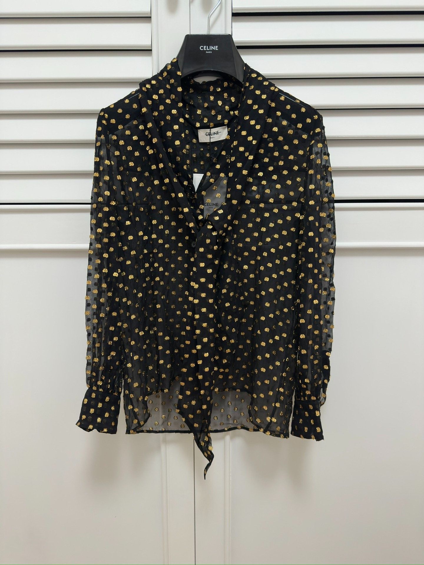 Celine Celine Black Gold Polka Dot Silk Shirt Size XS / US 0-2 / IT 36-38 - 1 Thumbnail