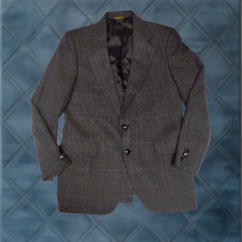 Vintage Adams Row Richman Mens Blazer Jacket 40R Gray Glen Check Tweed Wool Sport Coat Notch Lapel 2 Button Three-Button Casual Formal Mens Summer Fall Winter Size 40R - 1 Thumbnail