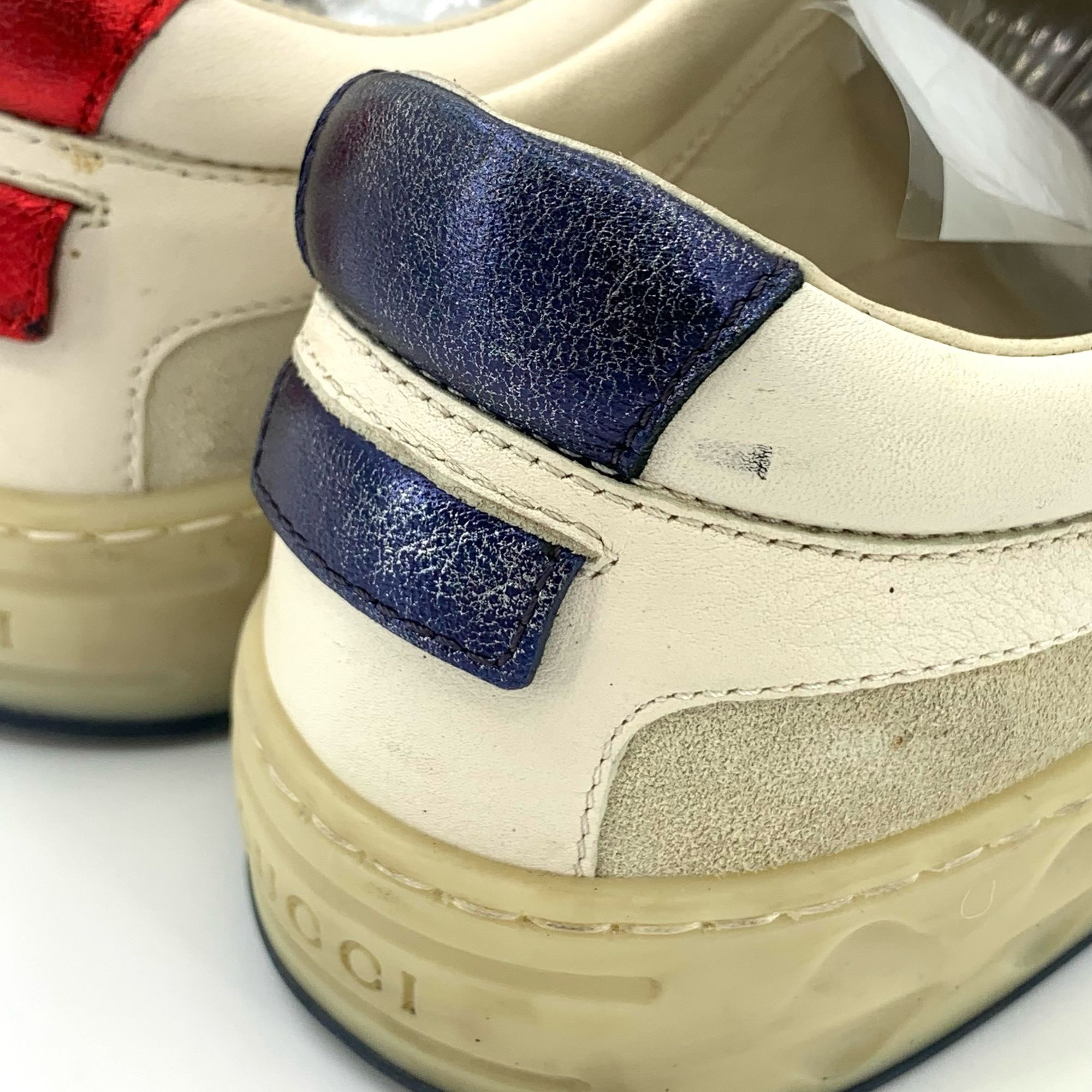 Gucci Gucci White & Red/Blue Colorblocked Lace-Up Sneakers (Size 3 Size US 6.5 / EU 39-40 - 3 Thumbnail