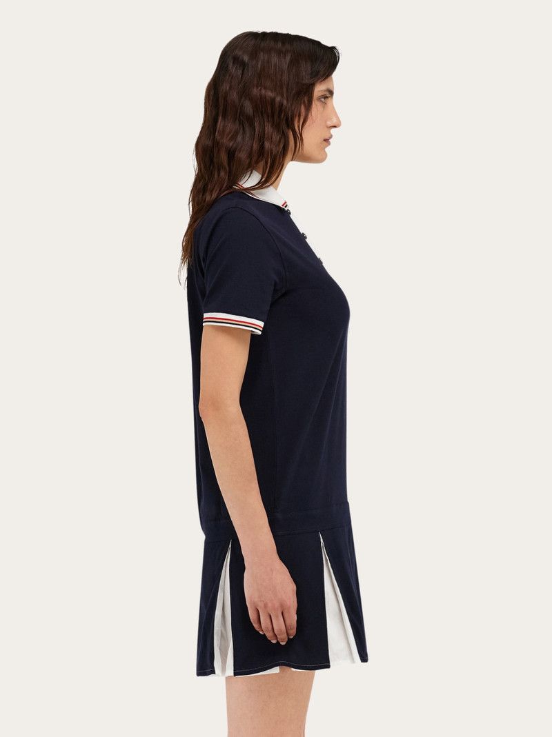 Salvatore Ferragamo o1s1rm0126 Cotton Polo Shirt Dress in Navy Blue Size L / US 10 / IT 46 - 3 Thumbnail