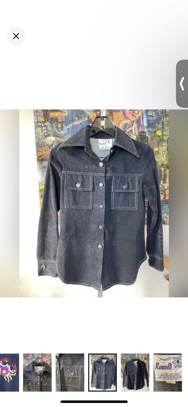 Other RARE! 70s RONCELLI Denim Jean Cancer Sequins Crab Jacket XS Size S / US 4 / IT 40 - 5 Thumbnail