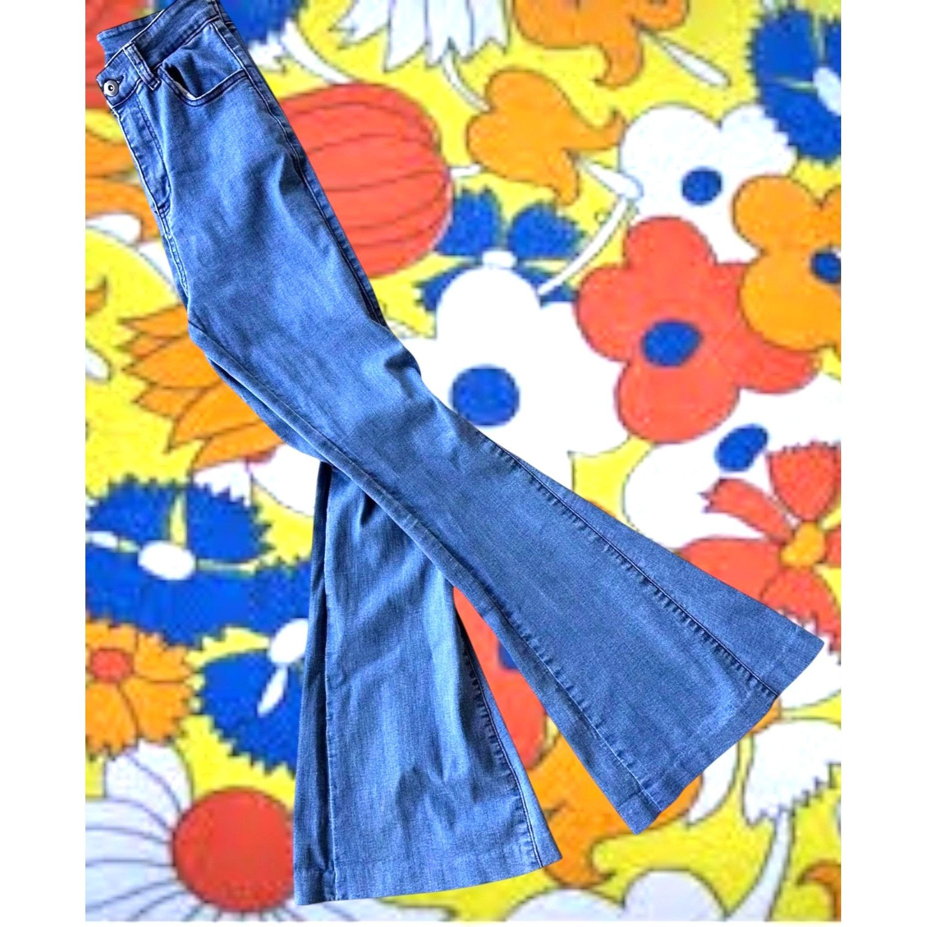 Designer Three Bird Nest Jeans Girls XL Denim Bell bottoms High Wais Size 26" / US 2 / IT 38 - 5 Thumbnail