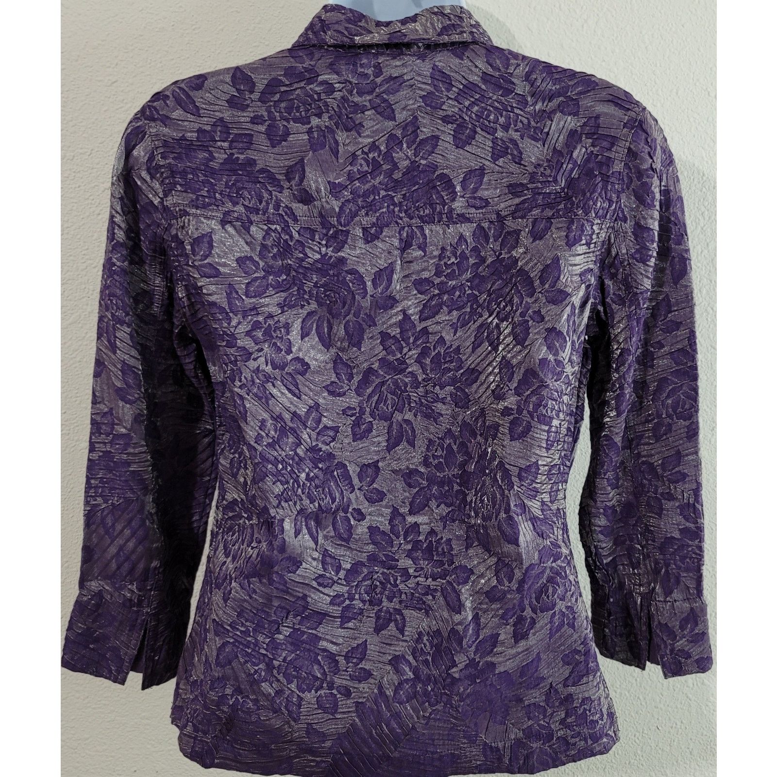 Other Scott Taylor Silver Purple Floral Ruched Button Up Top Small Size S / US 4 / IT 40 - 3 Thumbnail