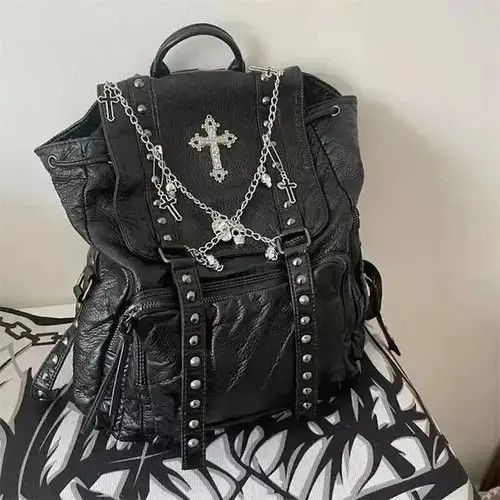 Other Goth Y2k Backpack Punk Bag artificial leather cross Skeleton Size ONE SIZE - 1 Thumbnail