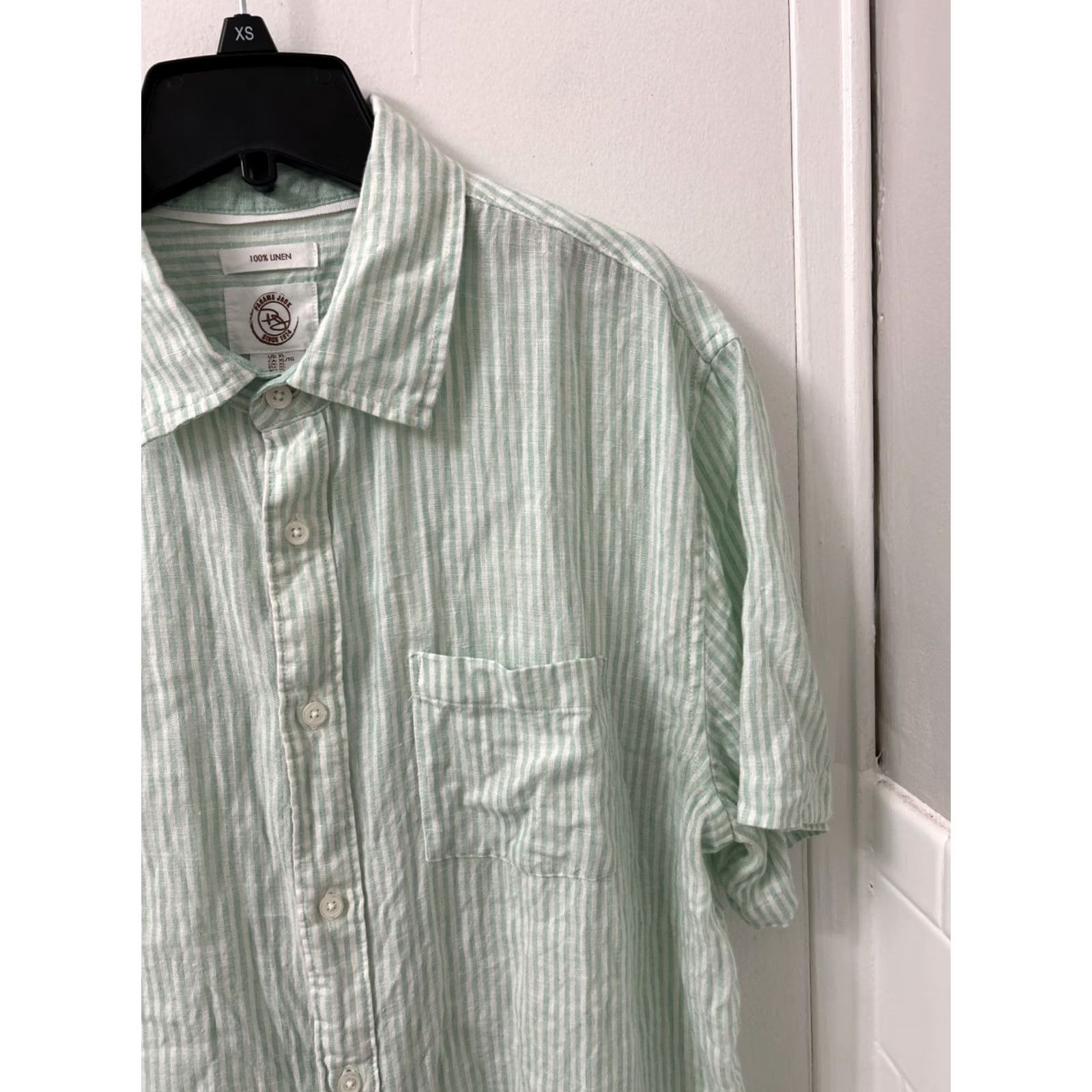 Panama Jack Panama Jack Shirt Mens XL Green White Striped 100% Linen Button-Down Pocket L/S Size US XL / EU 56 / 4 - 4 Thumbnail