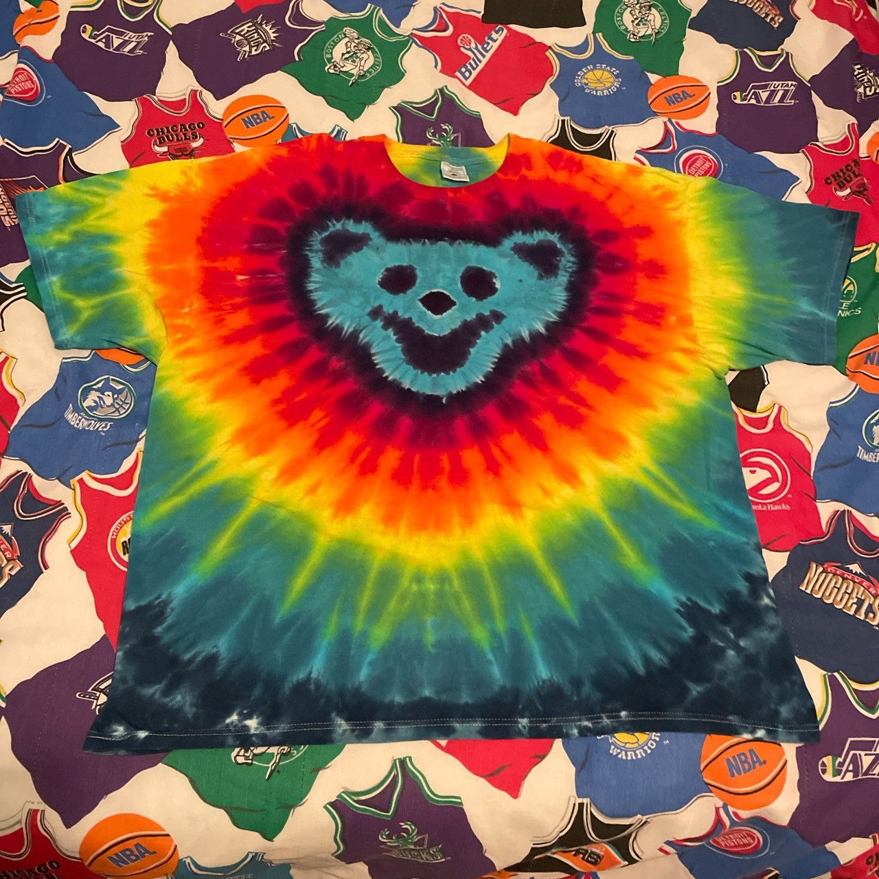 image of Band Tees x Grateful Dead Vintage Grateful Dead Tie Dye Bear Head Deadhead Hippie Tee (Size 2XL)