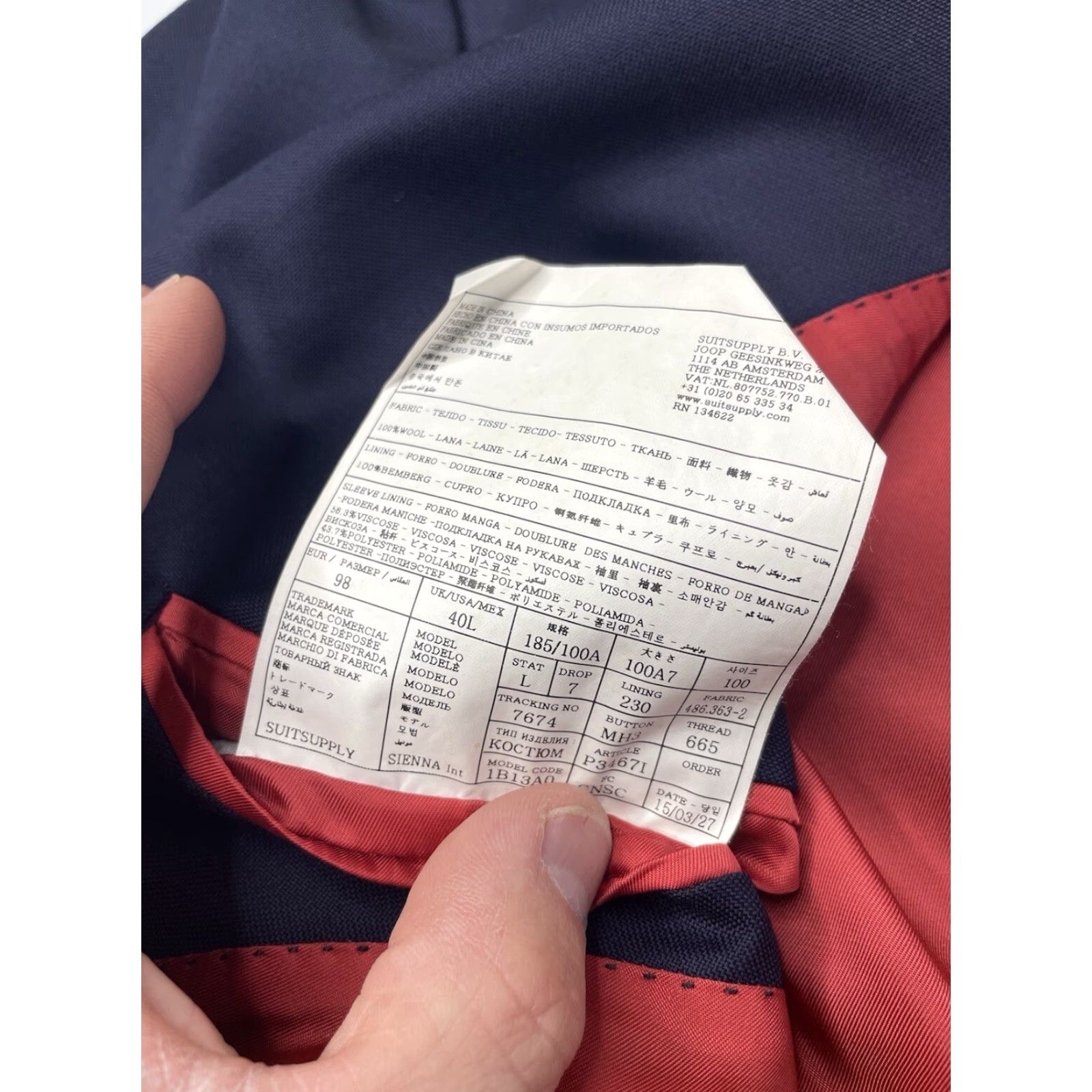 Suitsupply Suitsupply Blazer Suit Jacket Mens 40L Wool Navy Blue Vitale Sienna Double-Vented Regular Fit Four-Button Two-Button Front Size 40R - 4 Thumbnail