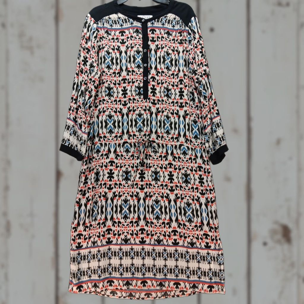 Velvet VELVET by Graham & Spencer Dress L Multi-Color Geometric Drawstring Waist Knee Length Women's Slim Slip Dress Size L / US 10 / IT 46 - 1 Thumbnail