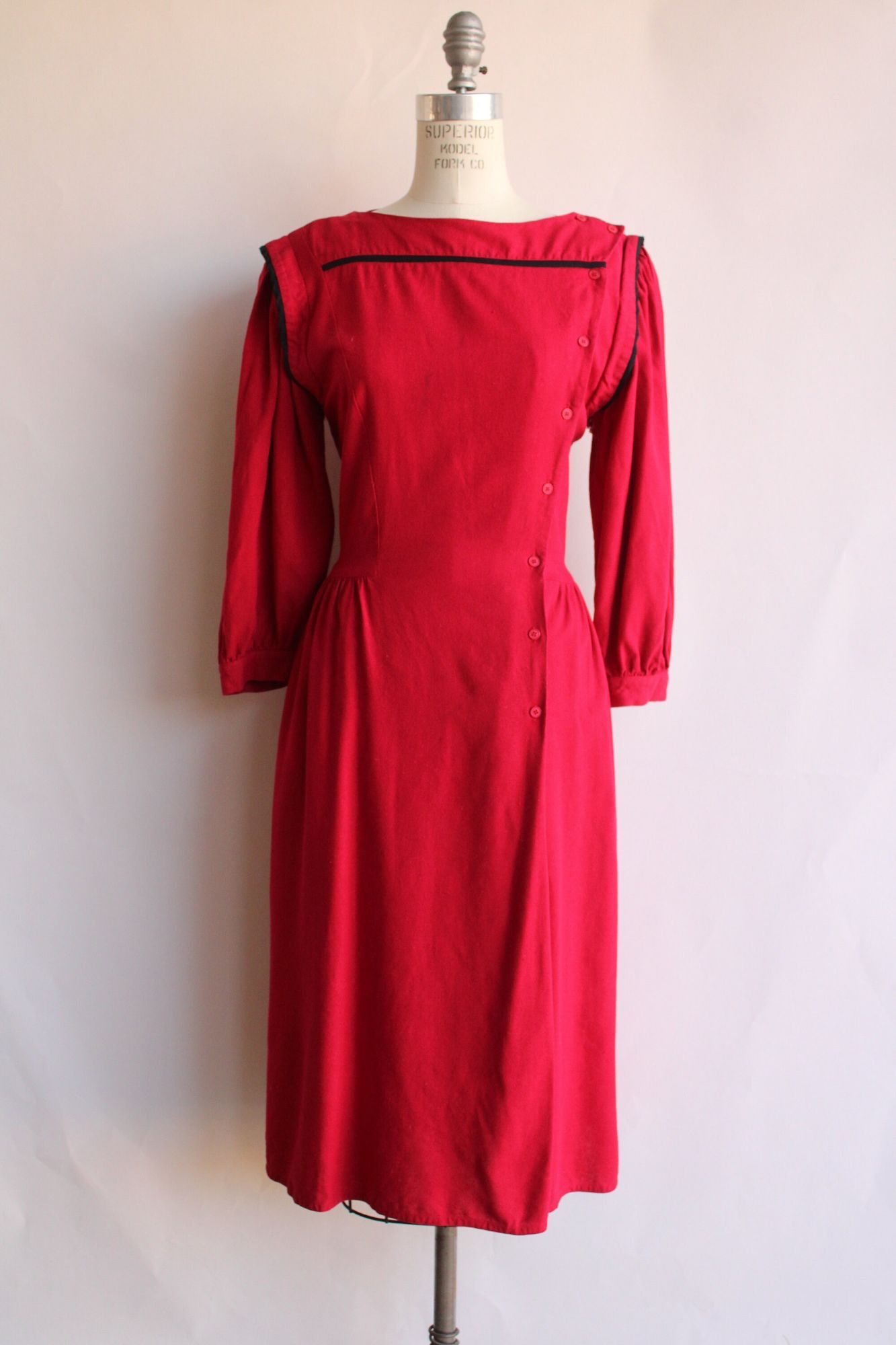 Vintage Vintage 1980s Dress, Joanie Char Red Silk Shirtwaist with Bl Size XL / US 12-14 / IT 48-50 - 2 Thumbnail