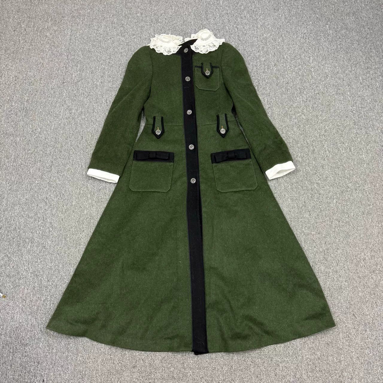 olive green vintage lace collar coat