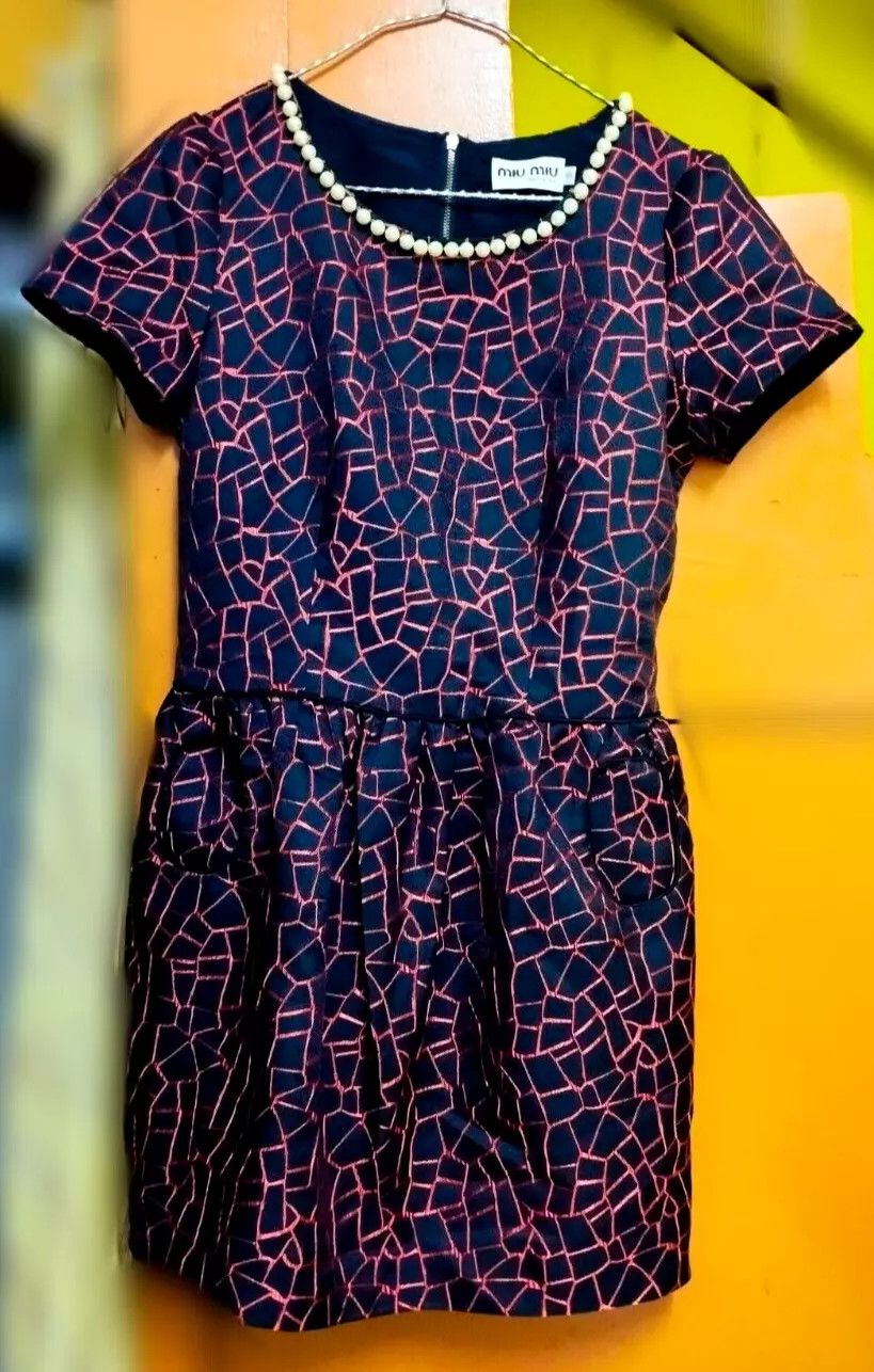 Miu Miu × Vintage MIU MIU Italy Women Short Retro Dress Faux Pearl Neckline Size S / US 4 / IT 40 - 4 Thumbnail