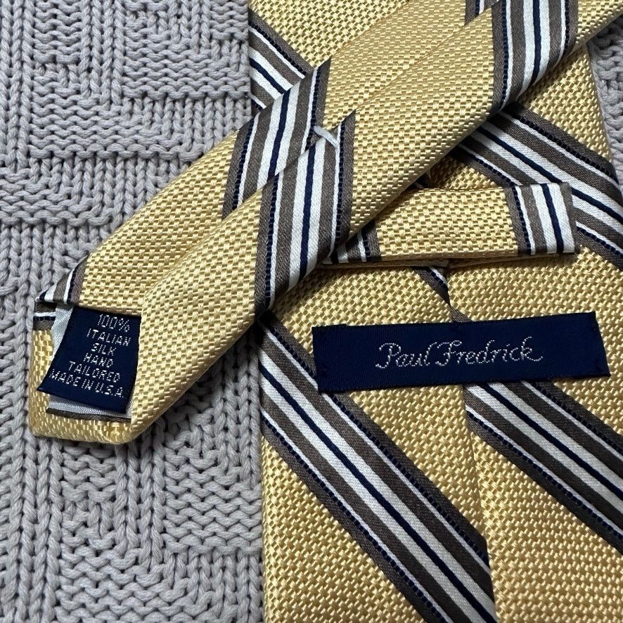 Paul Fredrick Paul Fredrick yellow and bronze striped Italian silk tie Size ONE SIZE - 3 Thumbnail