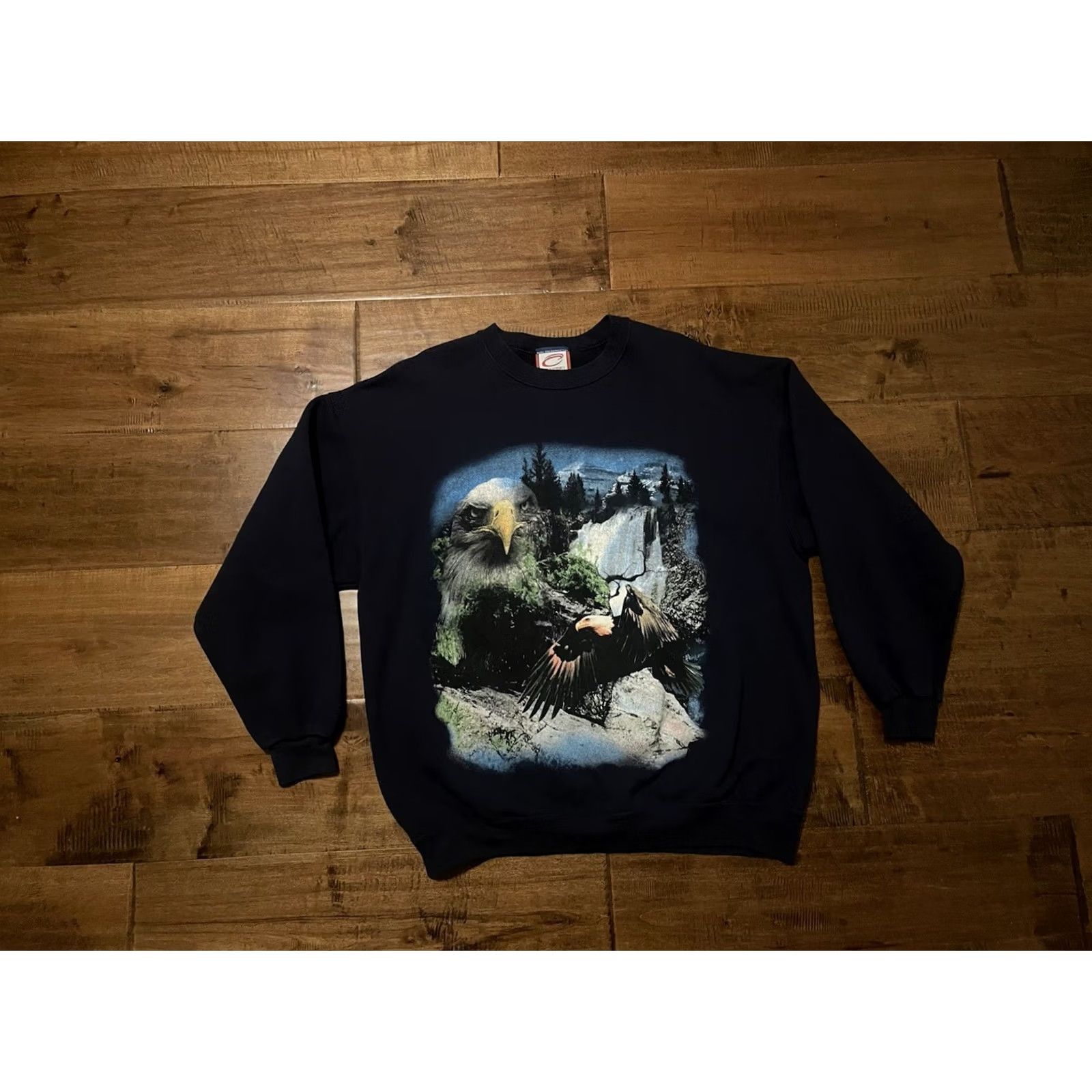 Vintage VINTAGE Bald Eagle Nature Mountains Navy Blue Crewneck Sweatshirt - Men's XLARGE Cadre Sweatshirt Pullover Blue Nature Mens XXL? Size US XL / EU 56 / 4 - 2 Thumbnail