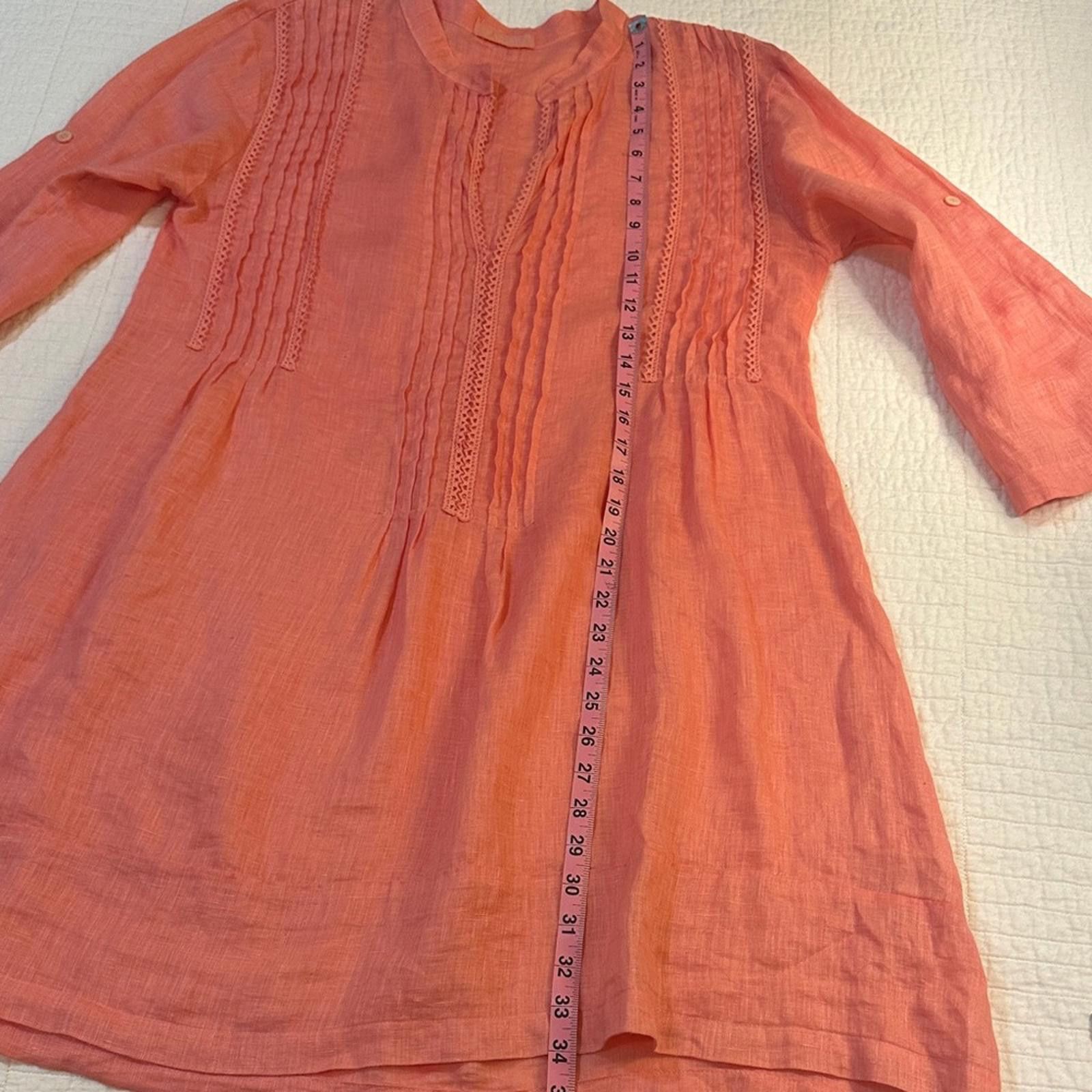 CP Shades CP SHADES Small Linen Tunic Dress Coral 3/4 sleeve Coastal Size S / US 4 / IT 40 - 4 Thumbnail