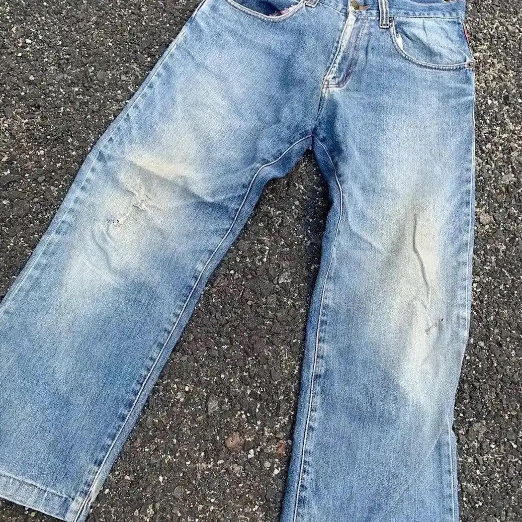 ANKLE PANTS JAPANESE VINTAGE DENIM FADED RIPPED CHECK PANTS