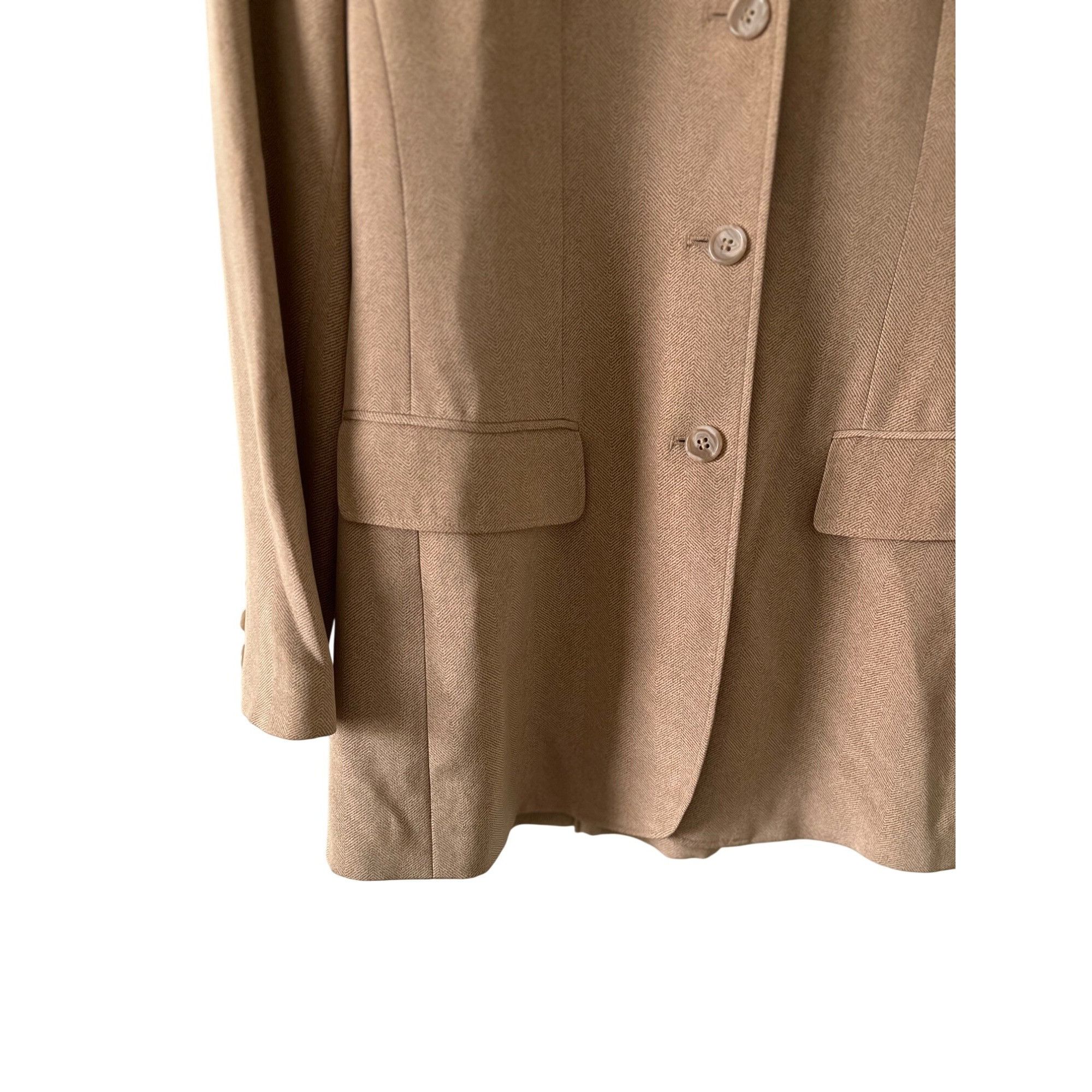 Anne Klein Anne Klein Womens Tan Herringbone Blazer With Button Front P Size S / US 4 / IT 40 - 3 Thumbnail