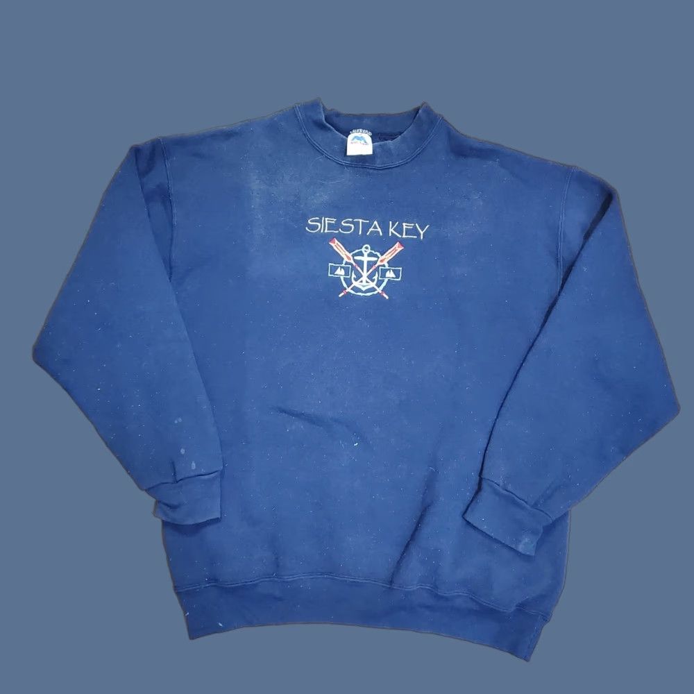 Vintage VINTAGE Miller Sweatshirt Mens Large Blue Graphic Siesta Key Anchor Nautical 90s Beach Pullover Crewneck Embroidered Size US L / EU 52-54 / 3 - 1 Thumbnail