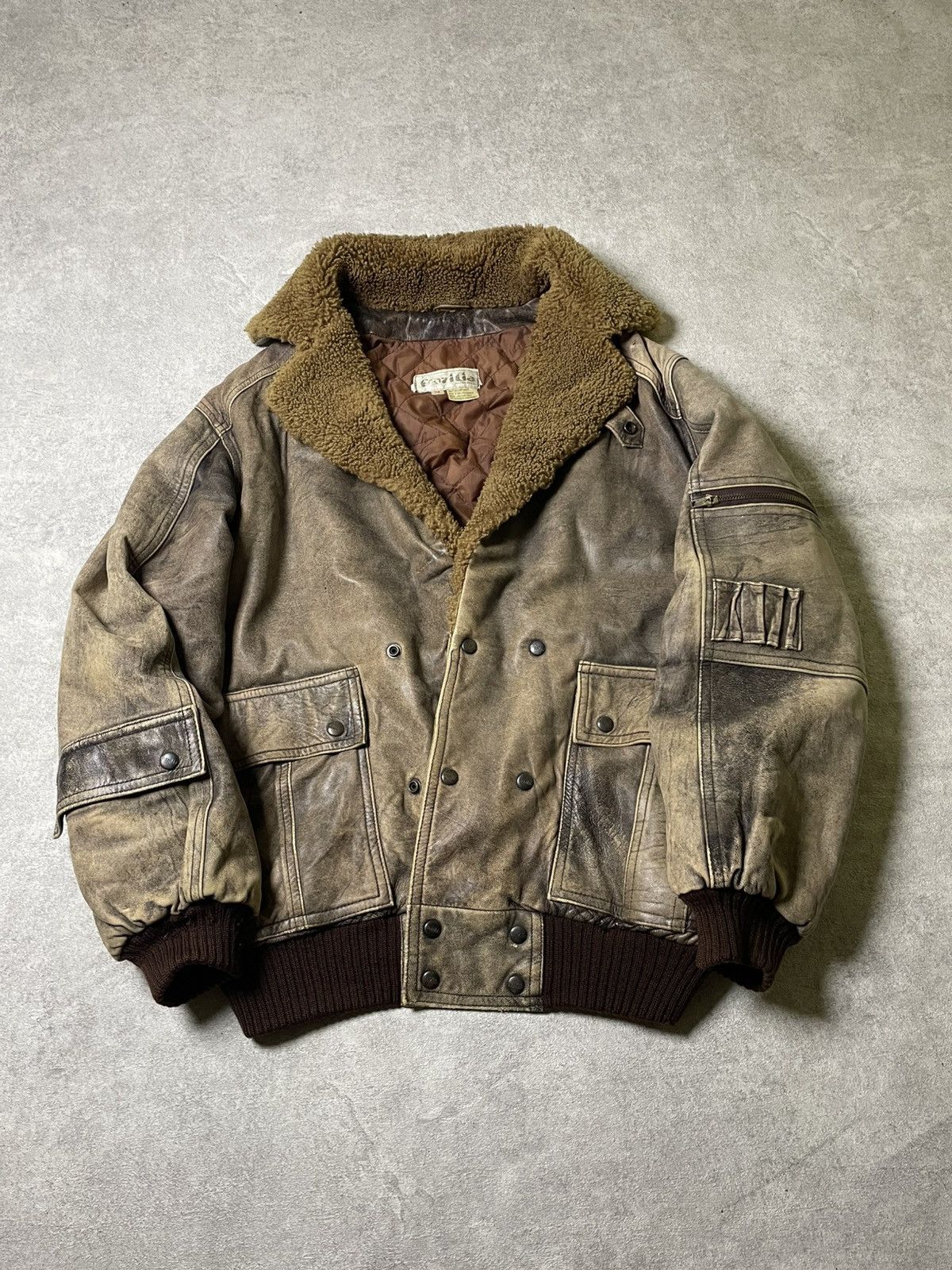 Genuine Leather 70s Multi-pocket Bomber Leather Flight Jacket Military Army Size US L / EU 52-54 / 3 - 1 Thumbnail