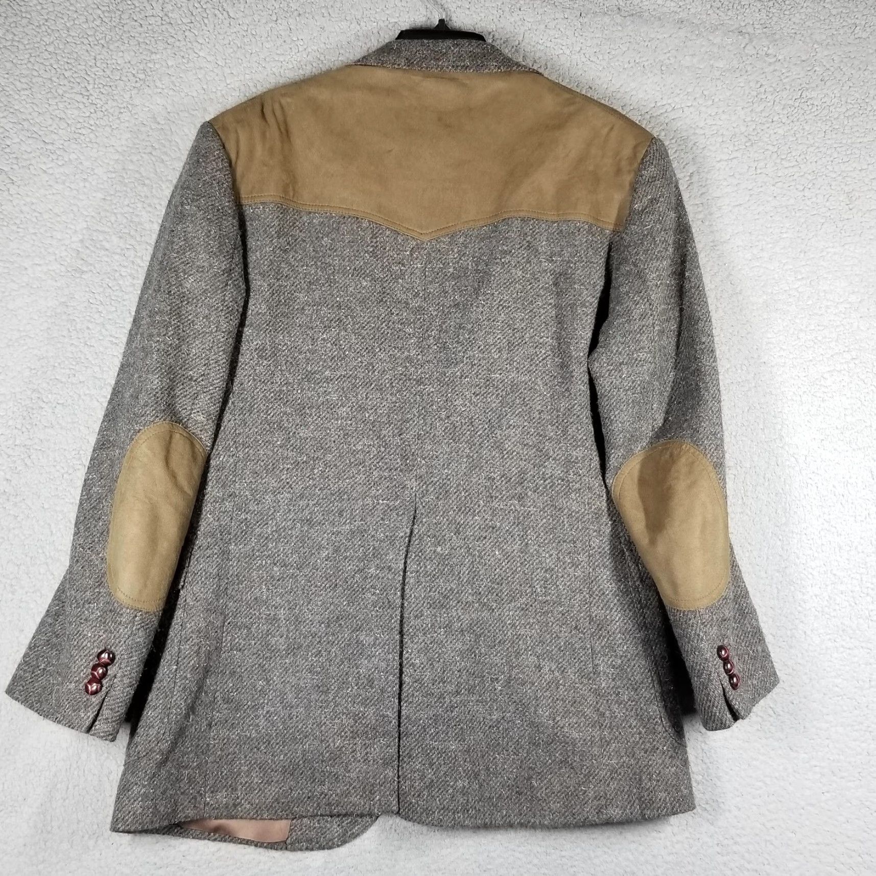 Pendleton VINTAGE Pendleton Blazer Sport Coat Mens 44 Gray Herringbone Tweed Suede Elbow Patches Made in USA Size 44R - 3 Thumbnail