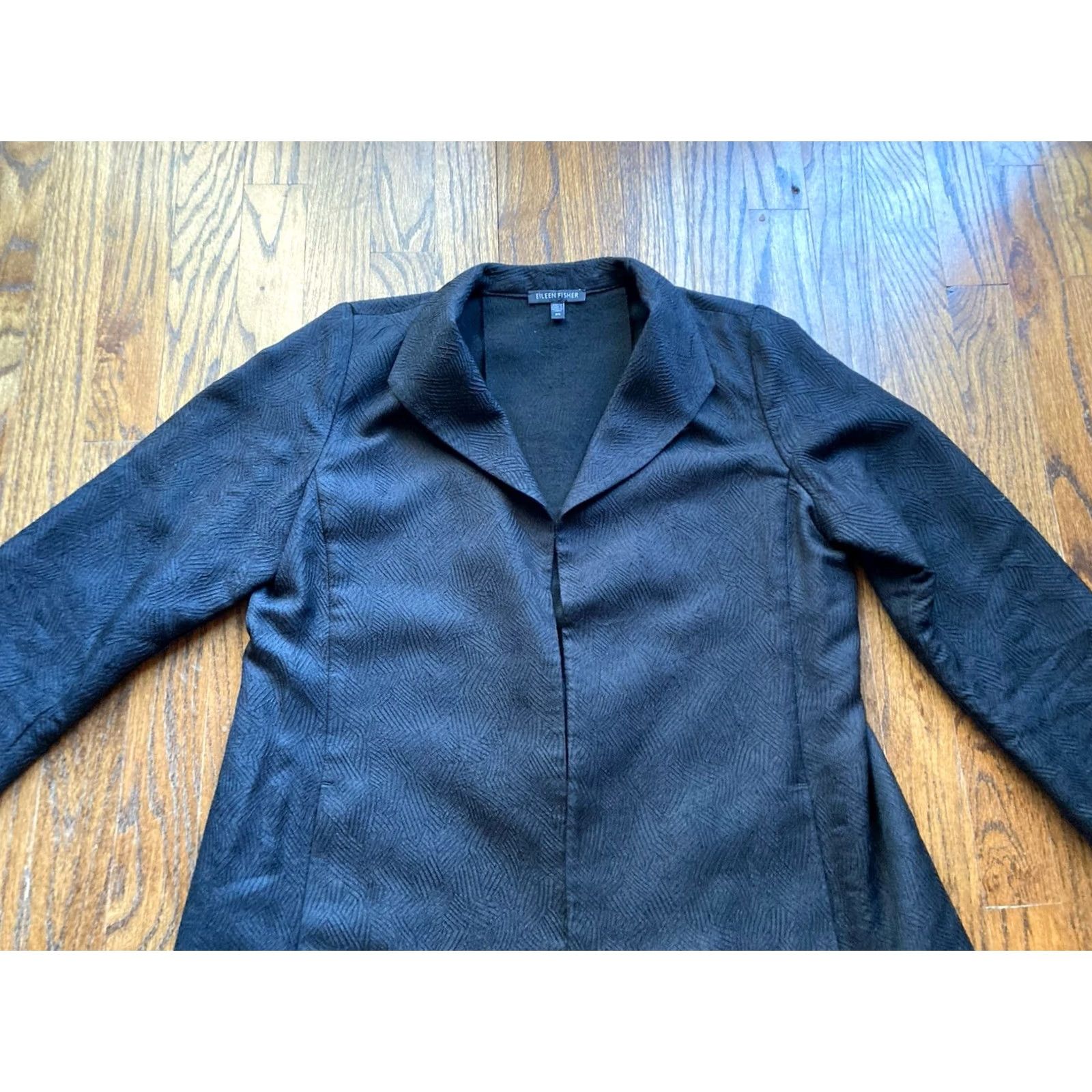 Eileen Fisher Eileen Fisher Jacket Womens XS Silk Blend Open Front Black Coat Drapey Jacket Womens XS Black Silk Blend Open Front Coat Size XS / US 0-2 / IT 36-38 - 2 Thumbnail