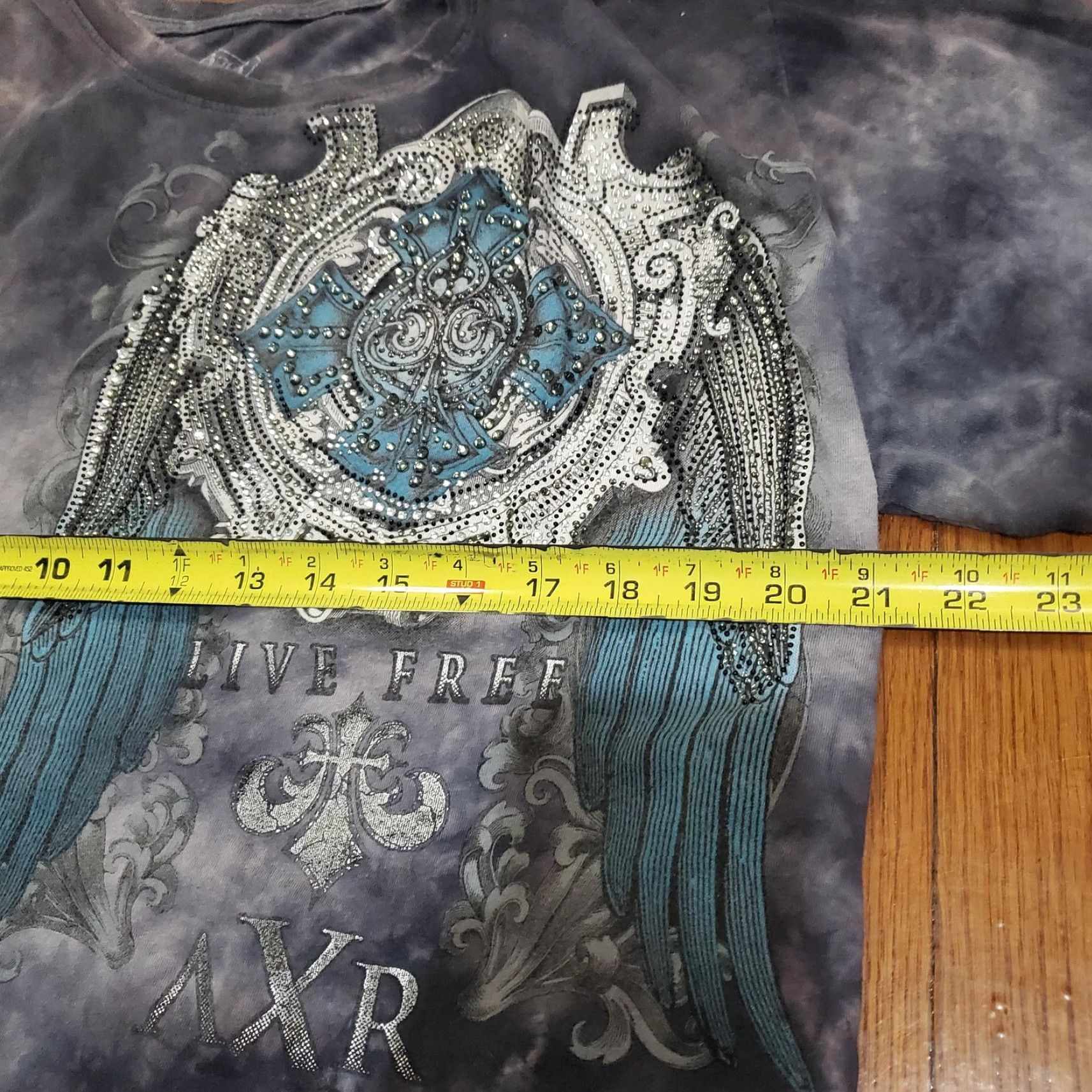 Olive Xzavier Shirt Mens XL Gray Live Free Cross Wings Rhinestone Biker Tee Skull Size US XL / EU 56 / 4 - 7 Thumbnail
