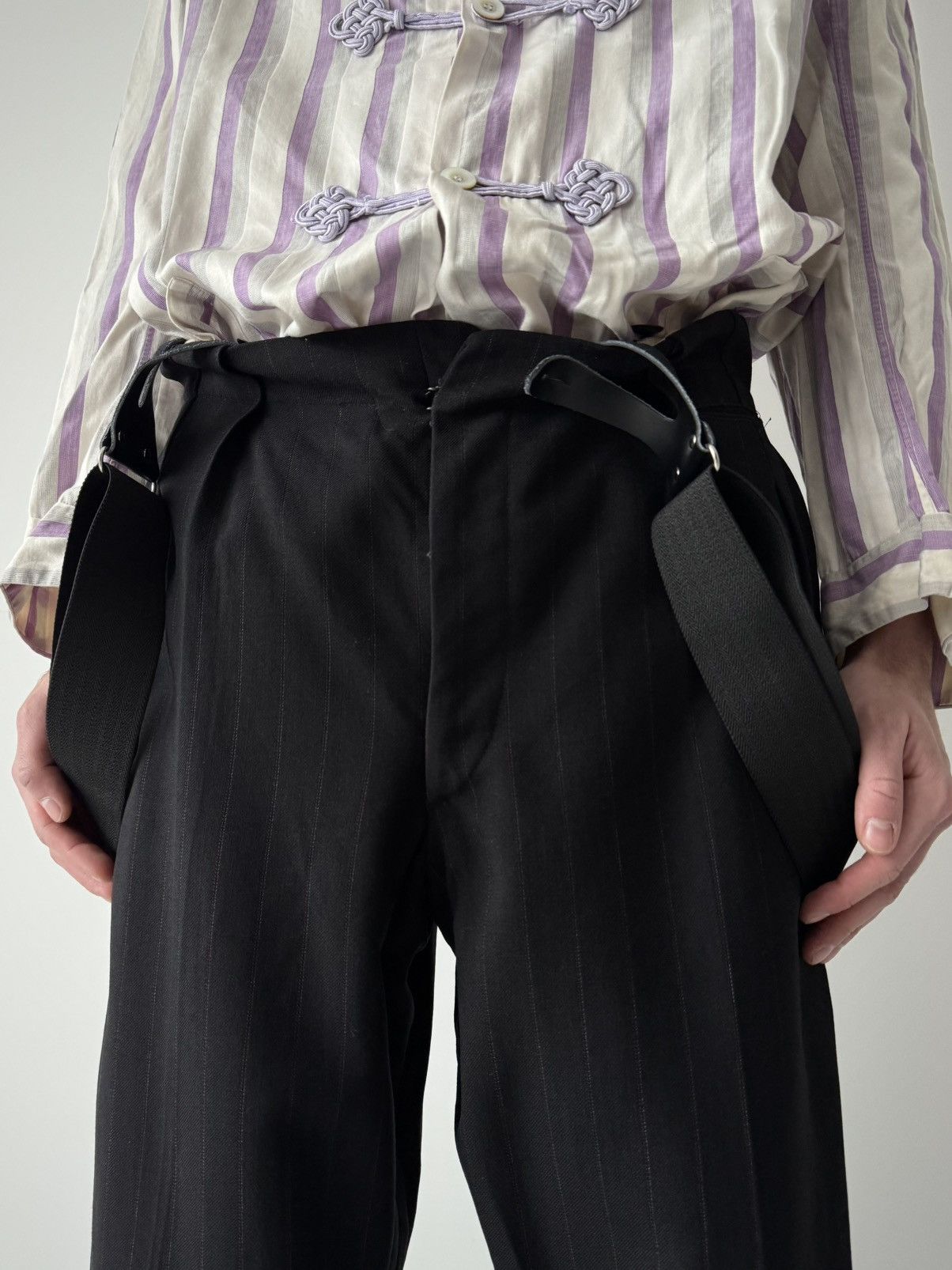 Vintage 1940s Vintage European Striped Wool Suit Suspender Trousers Size US 33 - 2 Thumbnail