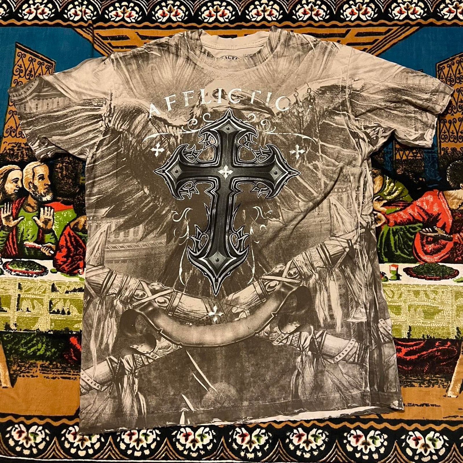 Affliction Mens affliction shirt y2k tapout cross wings mma elite punk Size US L / EU 52-54 / 3 - 1 Thumbnail