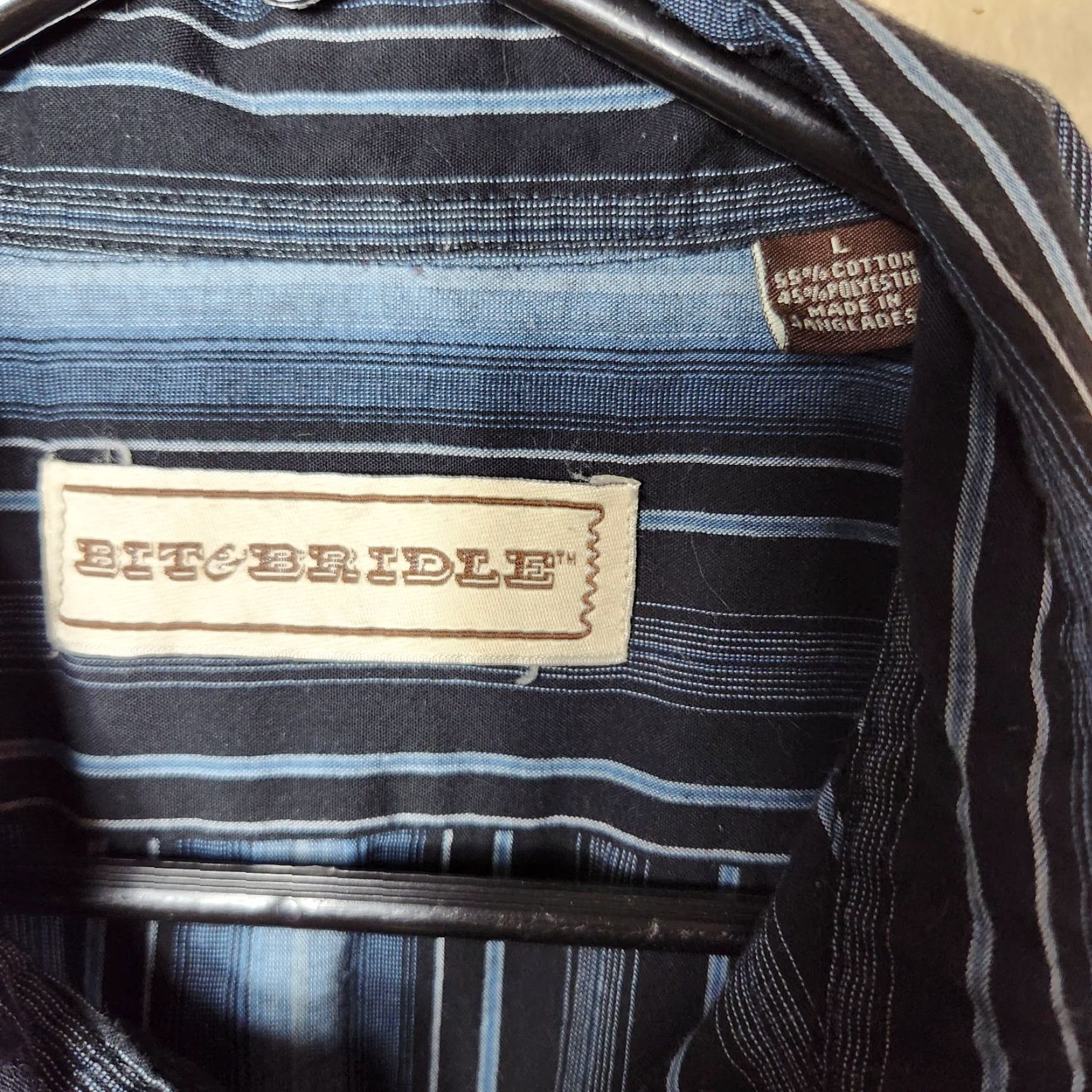 Vintage VINTAGE Bit & Bridle Mens |L| Gray/Black Striped SS Pearl Snap Western Shirt Size US L / EU 52-54 / 3 - 3 Thumbnail