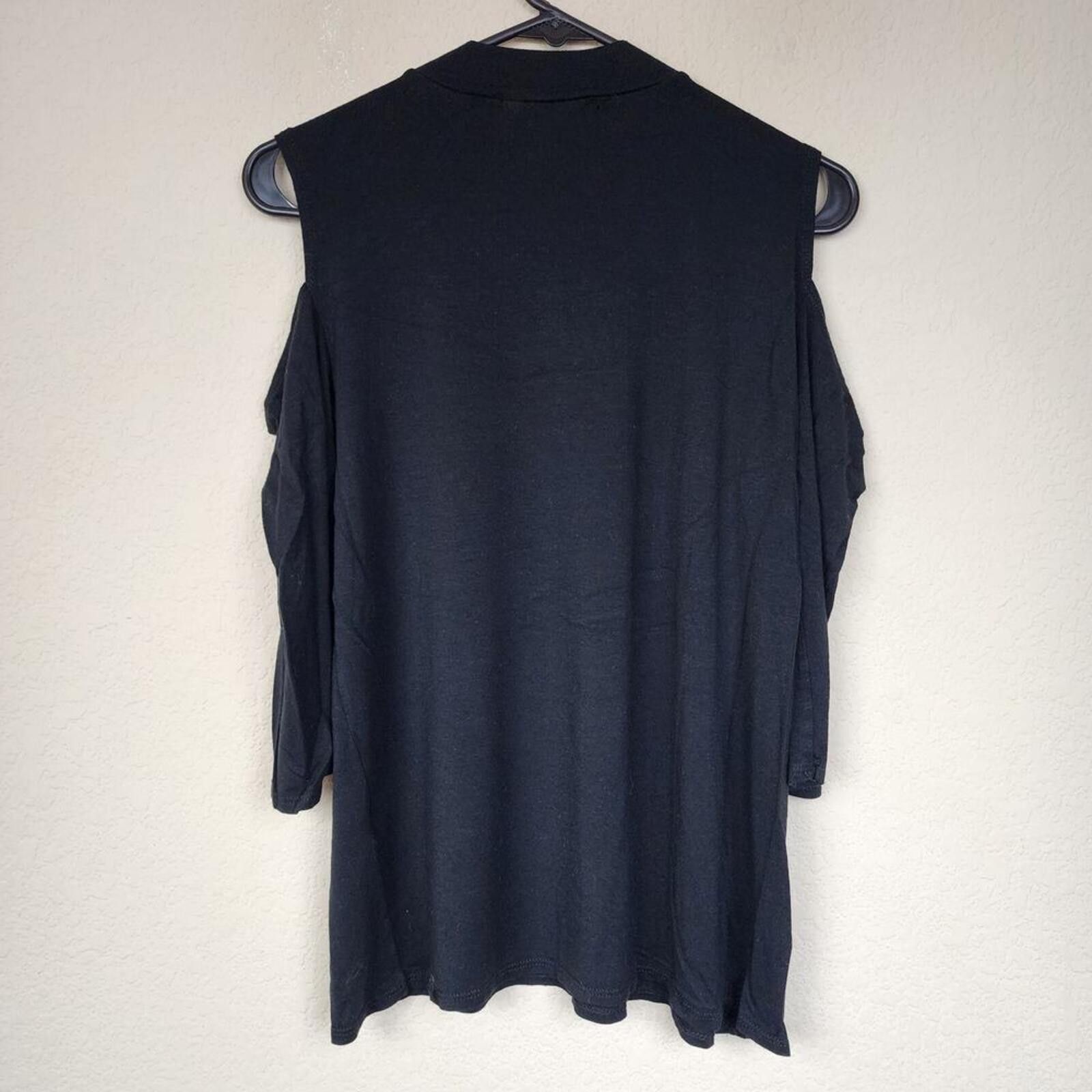 Other Elite Collection XL Black Cold Shoulder Blouse Top Size XL / US 12-14 / IT 48-50 - 2 Thumbnail