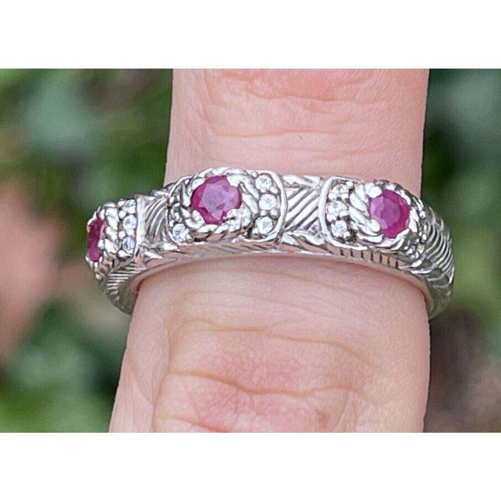 Vintage Judith Ripka Sterling Silver 925 Ruby Ring Band Size 9 Size ONE SIZE - 7 Thumbnail