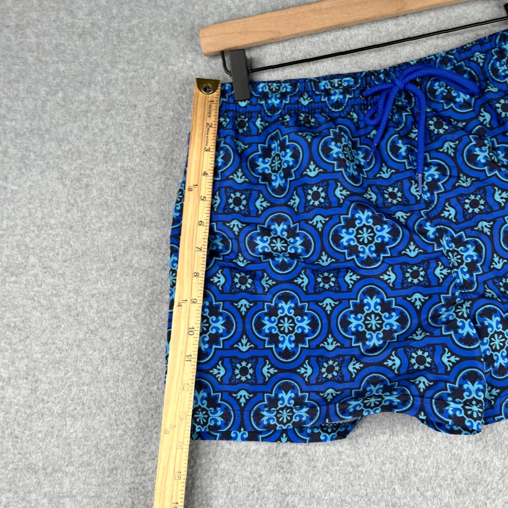 Vintage Speedy Shark Swim Trunks Mens Large Blue Geometric Lined Pockets Drawstring Size ONE SIZE - 4 Thumbnail