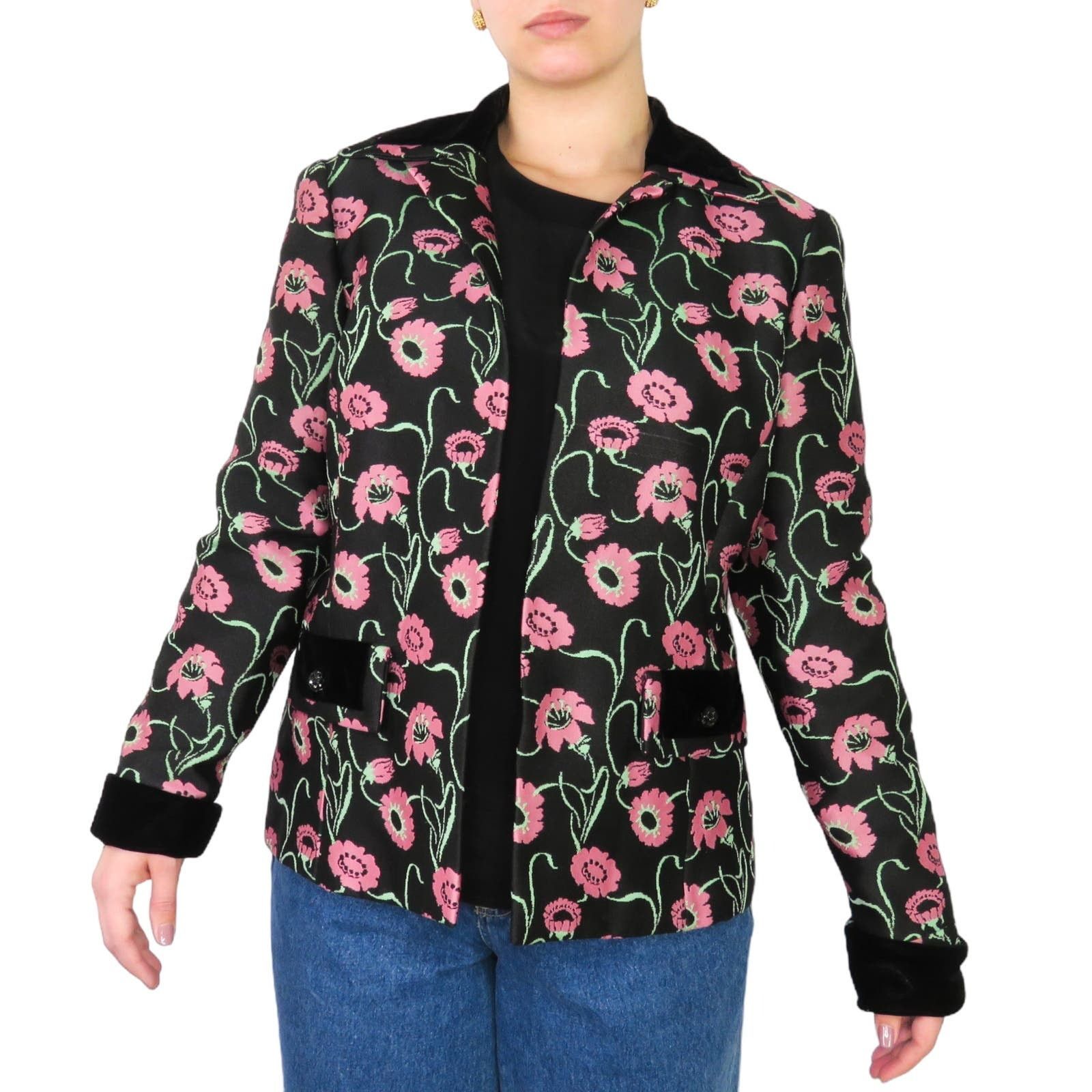 Vintage 1960s Vintage Black & Pink Floral Jacket Blazer Retro Medium Size M / US 6-8 / IT 42-44 - 5 Thumbnail