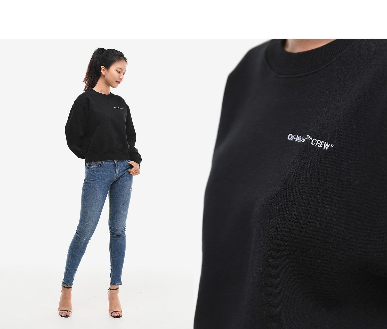 Off-White Black Quotes Crew Embroidered Logo Sweatshirt Size XS / US 0-2 / IT 36-38 - 3 Thumbnail