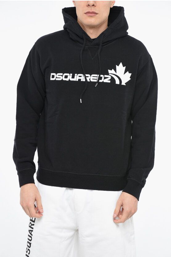 image of Dsquared2 Brushed Cotton Leaf Hoodie in Black, Men's (Size XL)