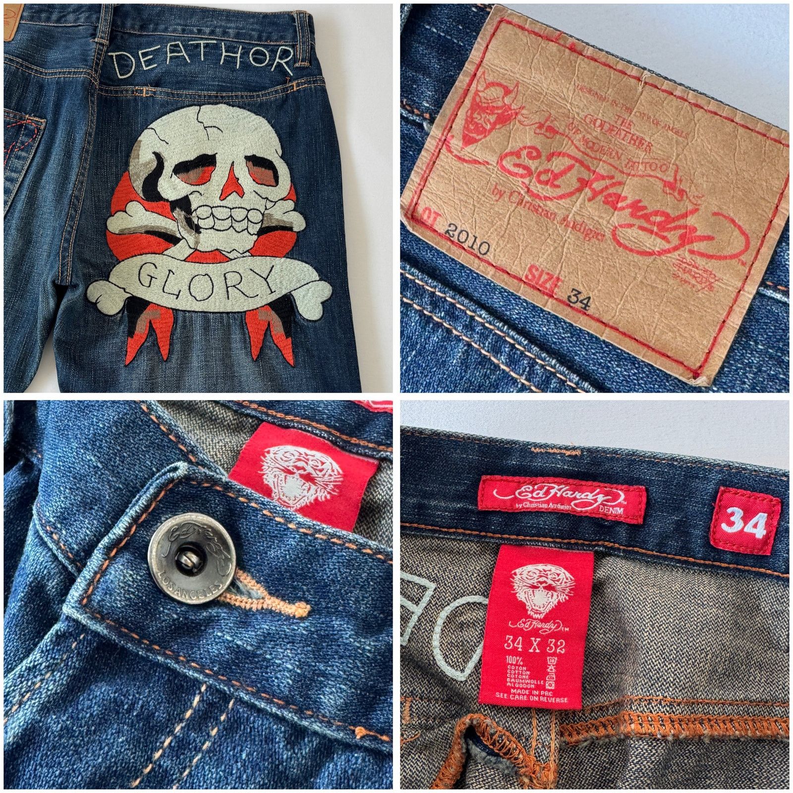 Ed Hardy Ed Hardy “Death or Glory” Embroidered Denim Jeans Size US 34 / EU 50 - 3 Thumbnail