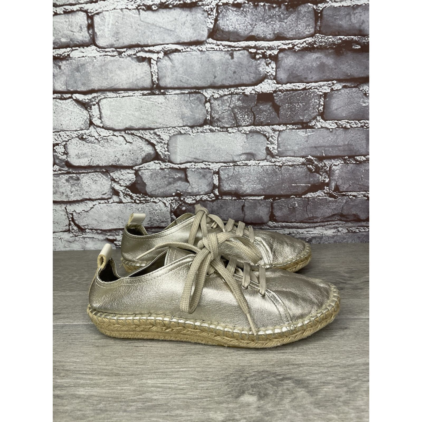 Other Maypol Silver Leather Espadrilles Casual Lace Up Shoes Women Size US 7.5 / IT 37.5 - 16 Thumbnail