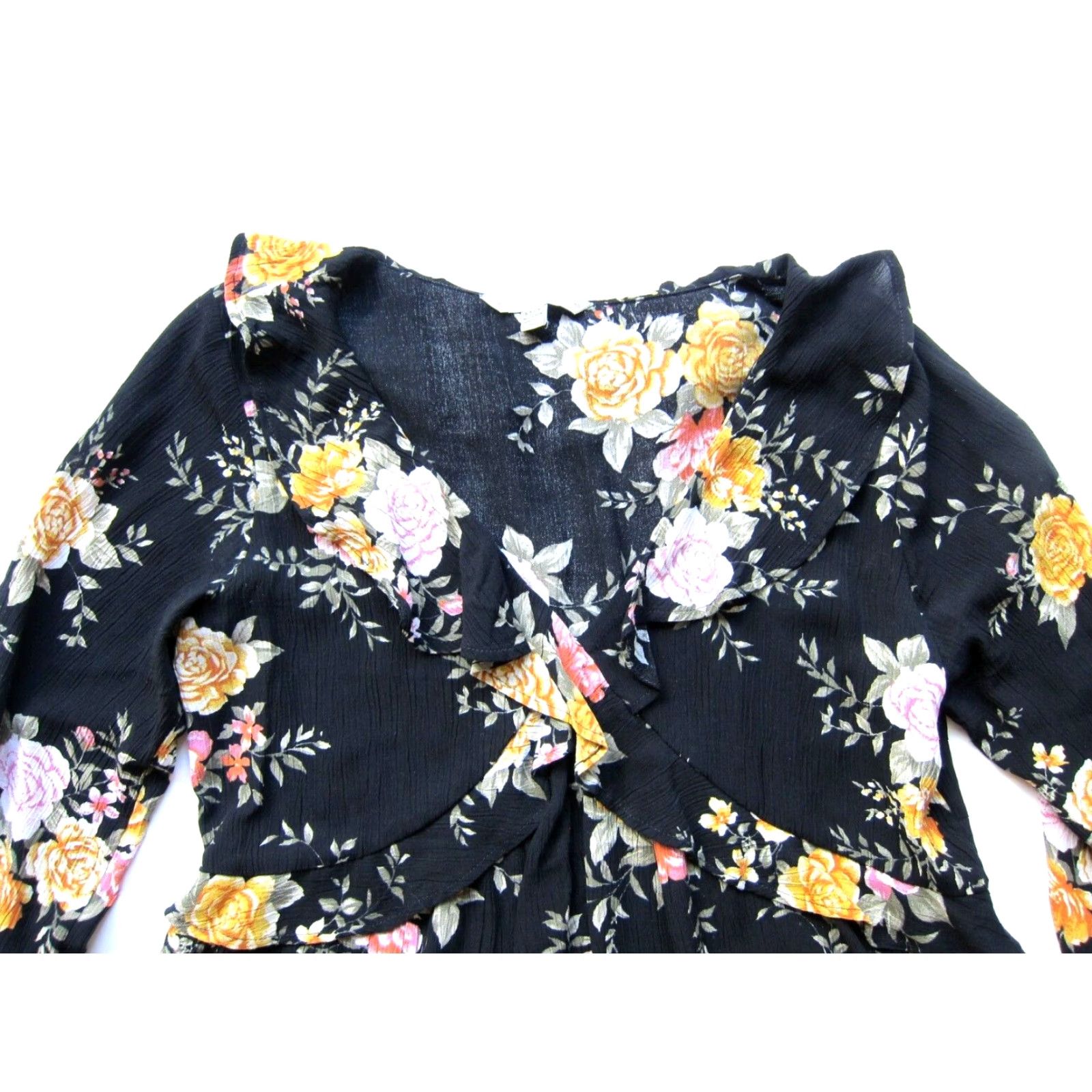 American Eagle Outfitters American Eagle Outfitters Blouse VNeck Long Sleeve Ruffle Peasant Rayon Black S Womens Size S / US 4 / IT 40 - 4 Thumbnail