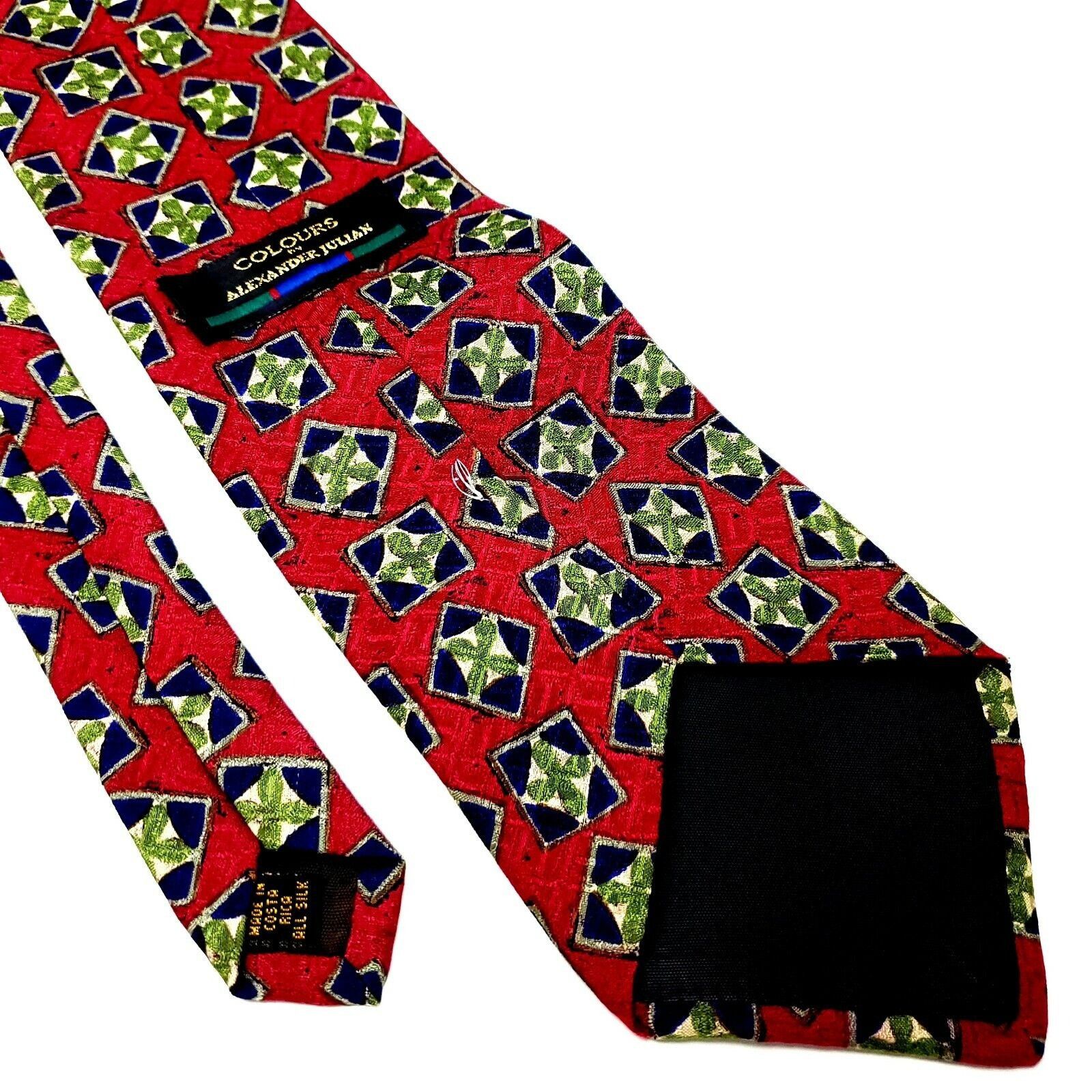 Alexander Julian Colours Alexander Julian Silk Tie Short Wide Print Red Geome Size ONE SIZE - 5 Thumbnail