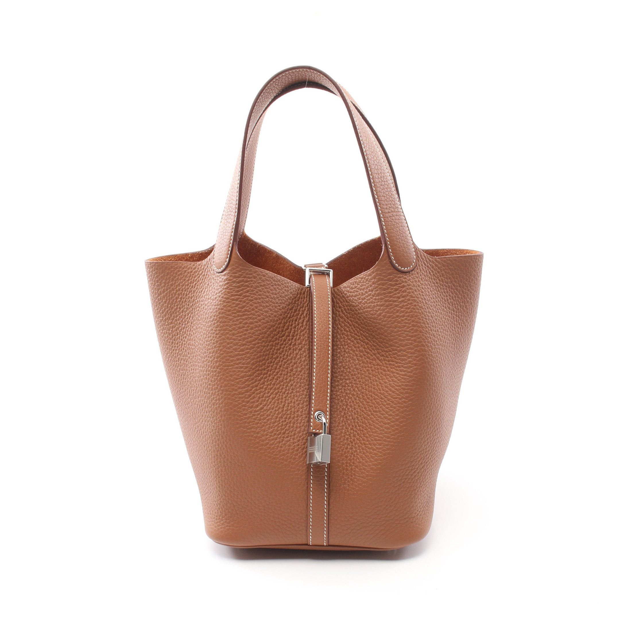 Hermes Hermes Picotane Lock Mm Gold Handbag Clemence Leather Light Brown Silver Hardware Double Engraved Size ONE SIZE - 1 Thumbnail