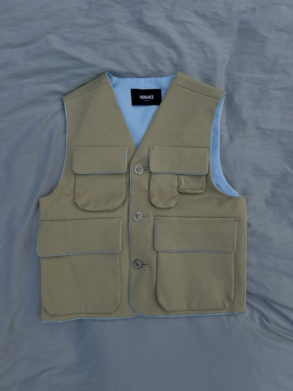 Versace Beige Versace Suit Vest With A Blue Interior And Detailed B Size US XL / EU 56 / 4 - 1 Thumbnail