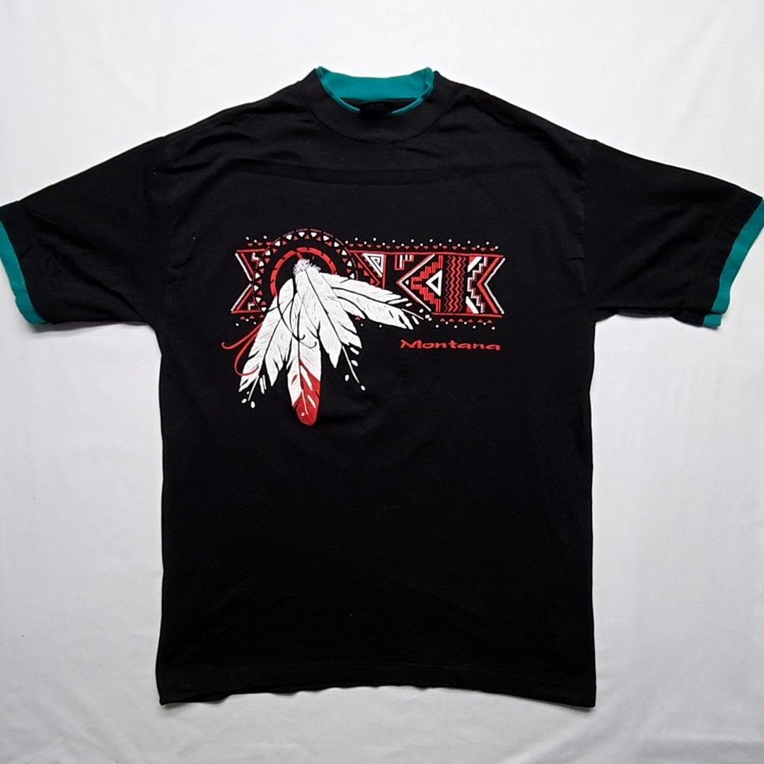 Signal Sport Vintage Montana Native American Southwestern Black Large Tee Size US L / EU 52-54 / 3 - 1 Thumbnail