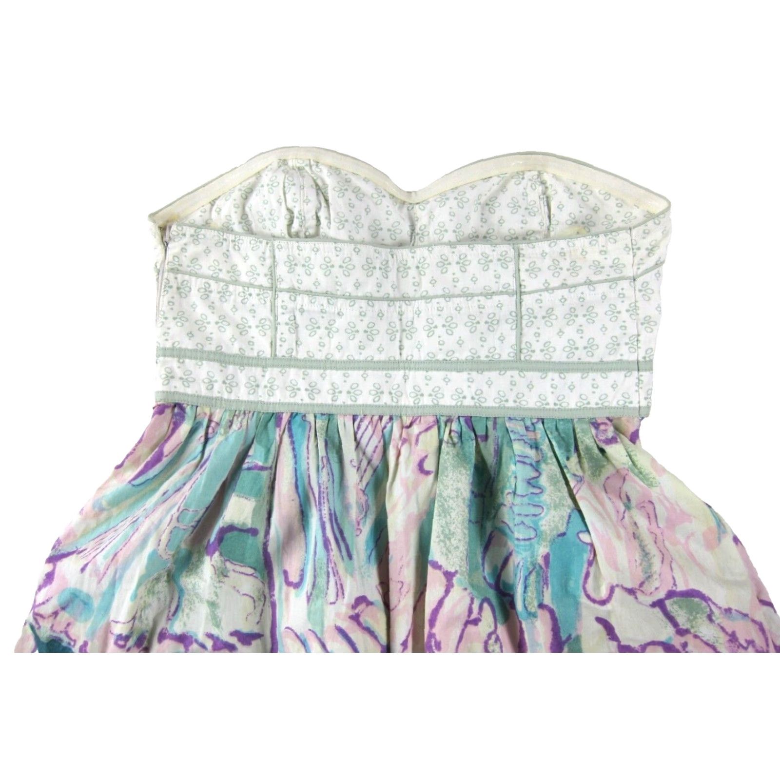 Vintage Kimchi Blue Cotton Green Ivory Purple Floral Abstract Pocket Strapless Dress 4 Size S / US 4 / IT 40 - 5 Thumbnail