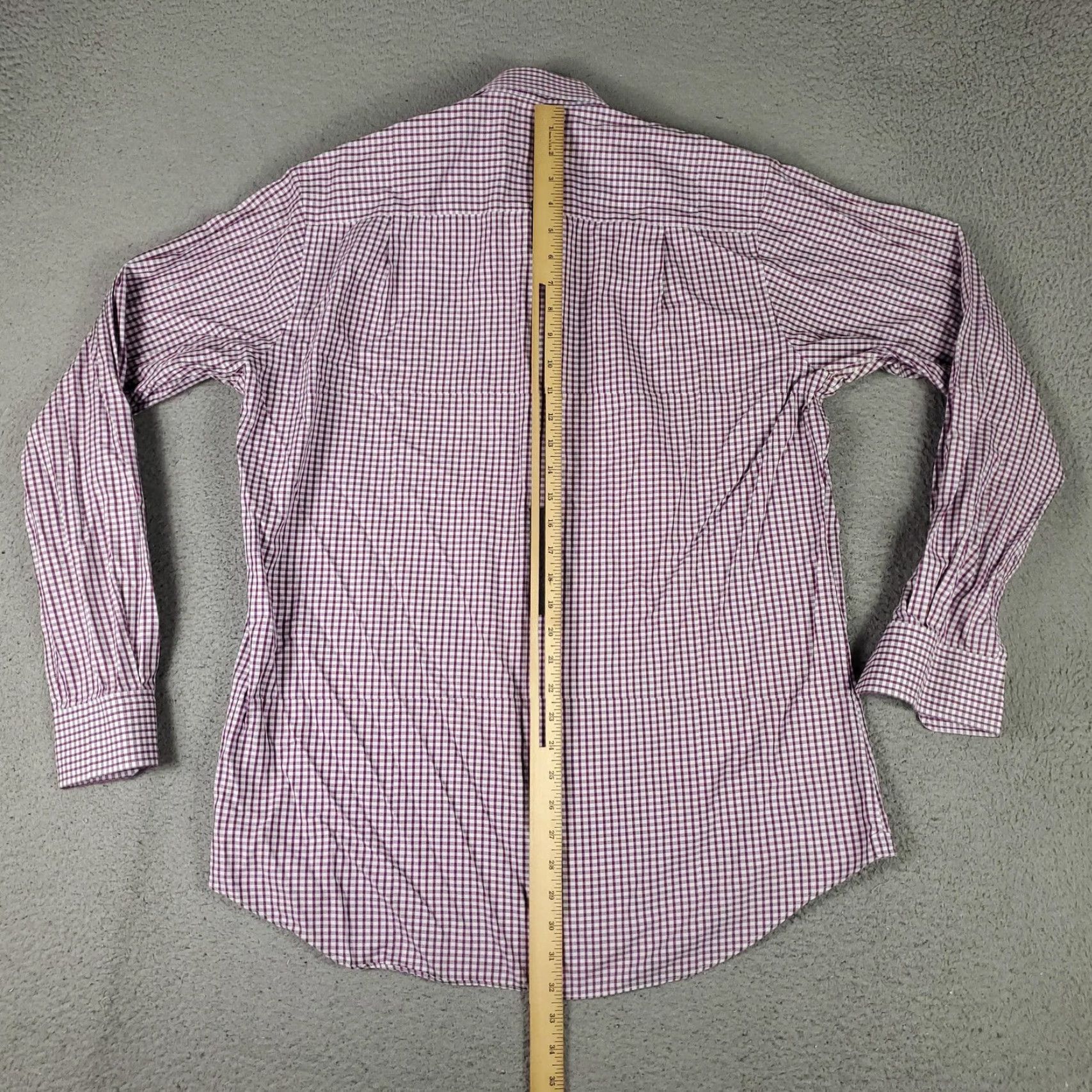 David Donahue David Donahue Dress Shirt Mens 17 Slim Fit Long Sleeve Purple Check Business Classic Size 46R - 5 Thumbnail