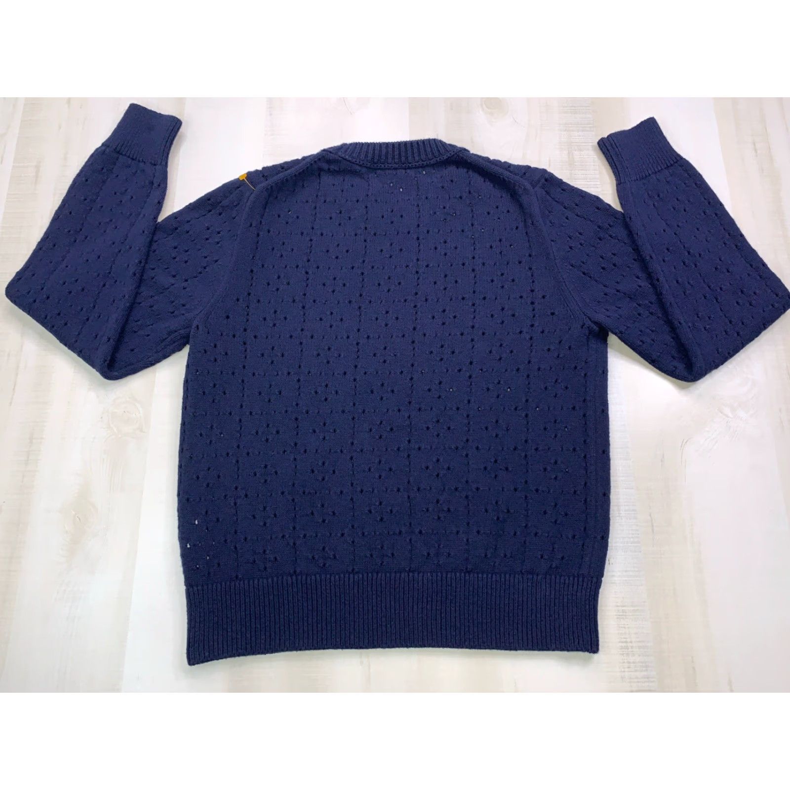 J.Crew J.CREW Preppy Navy Open-Hole Knit Womens Sweater L Knit Pullover Crew Neck Cotton Casual Winter Spring Fall Size L / US 10 / IT 46 - 5 Thumbnail