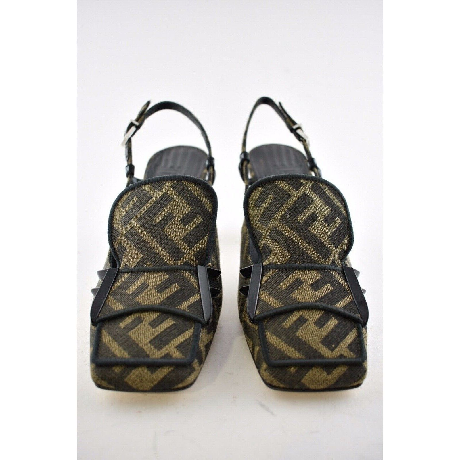 Fendi Freedom Jacquard FF Logo Square Toe Slingback Heel Pump 36.5 Size US 6.5 / IT 36.5 - 5 Thumbnail