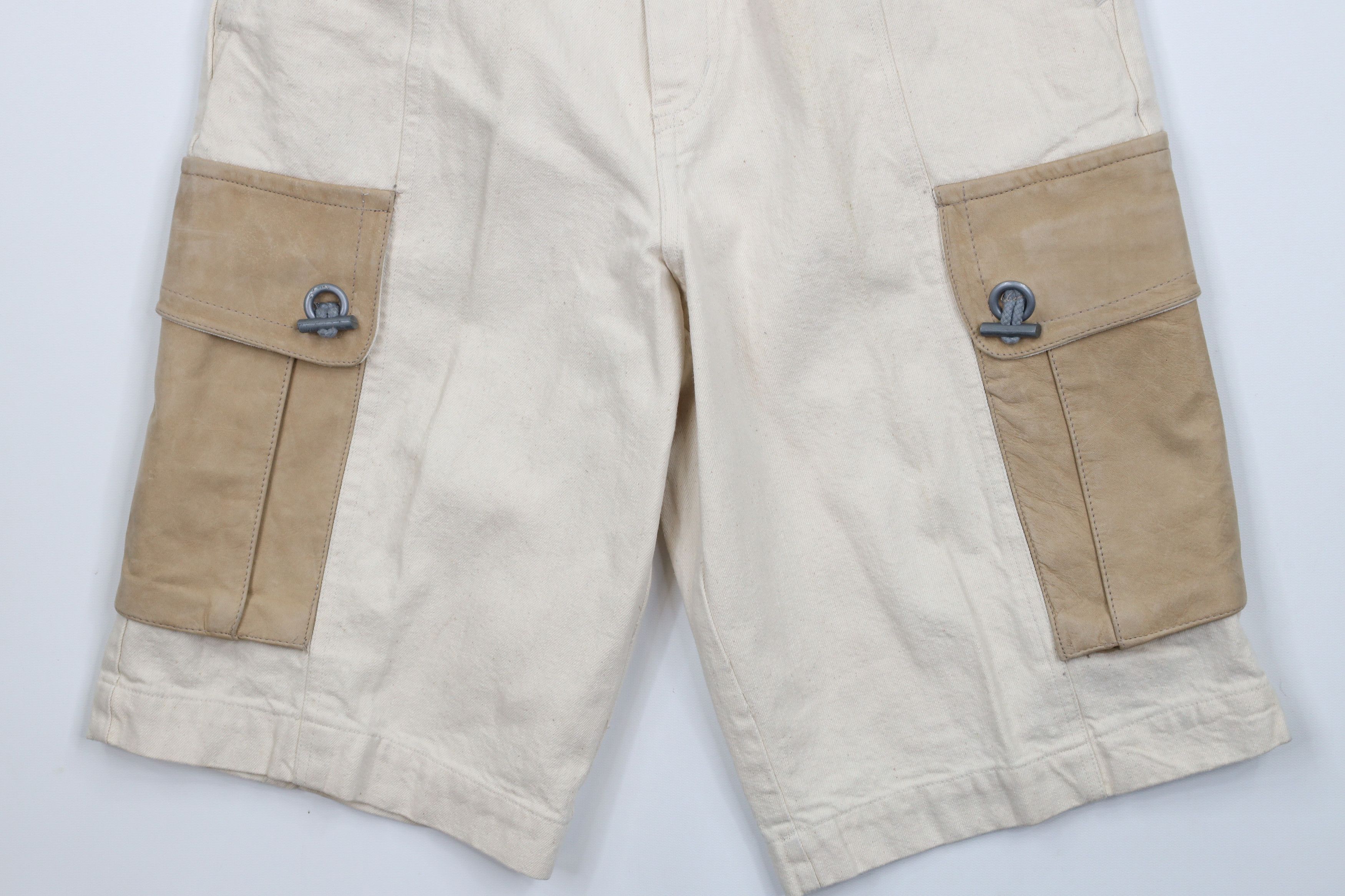 Vintage Deadstock Vintage 90s Streetwear Leather Denim Cargo Shorts Size US 29 - 4 Thumbnail