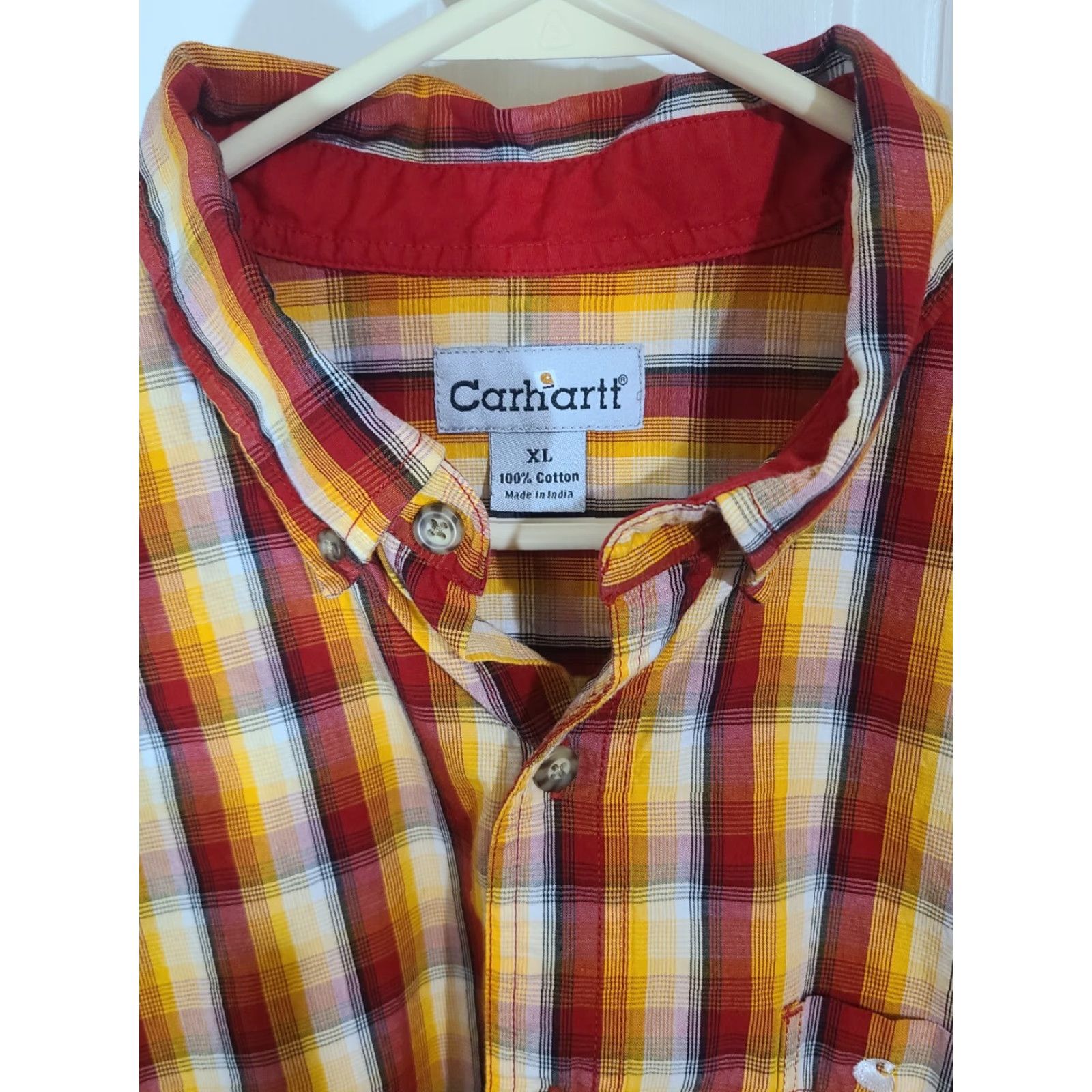Carhartt Carhartt Shirt Mens XL Plaid Long Sleeve Button Pocket XLarge Cotton Yellow Size US XL / EU 56 / 4 - 2 Thumbnail