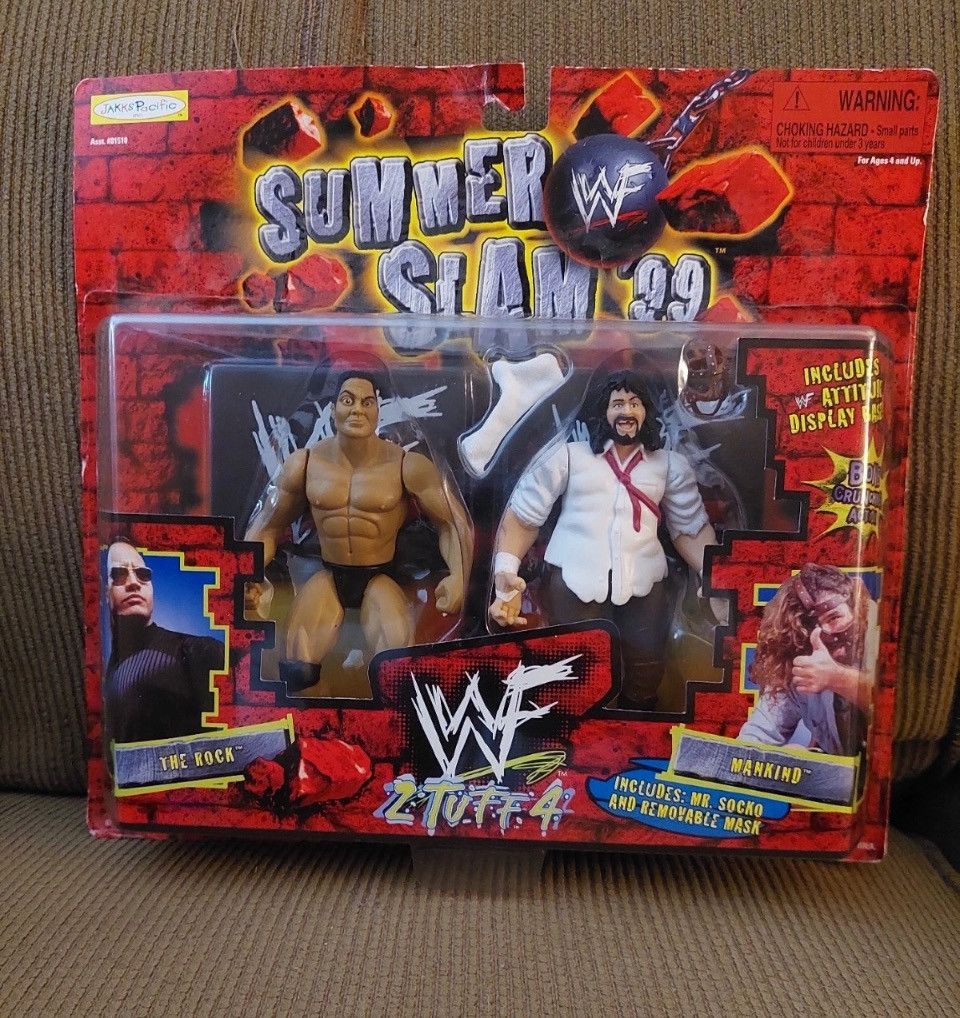 WWE WWF Jakks Pacific Summer Slam ‘99 The Rock Vs. Mankind 1999 Size ONE SIZE - 1 Thumbnail